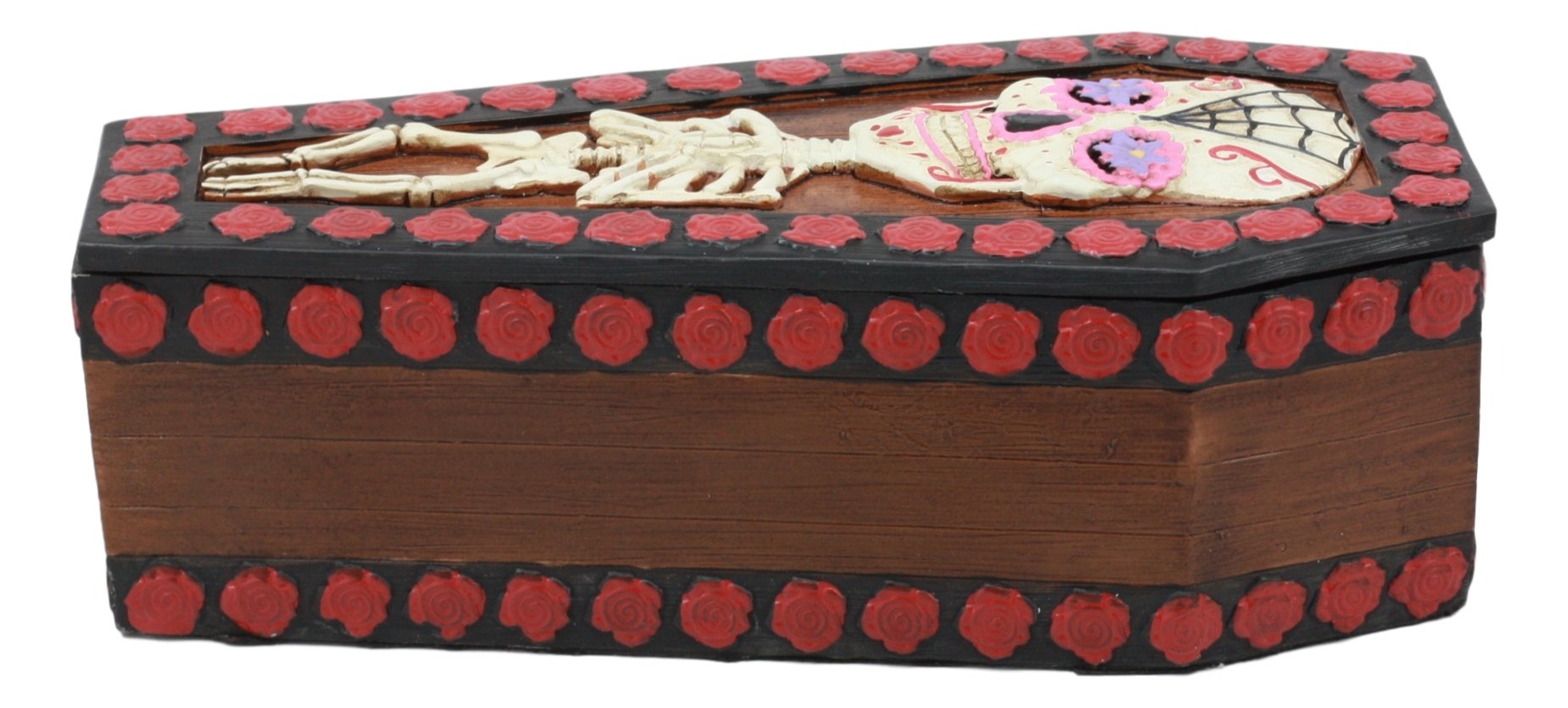 Ebros Gothic Sugar Skull Jewelry Box - Day of the Dead Skeleton Coffin with Secret Compartment for Necklaces & Rings - Perfect for Halloween Decor, Vampire Themed Parties & Gothic Home Decor