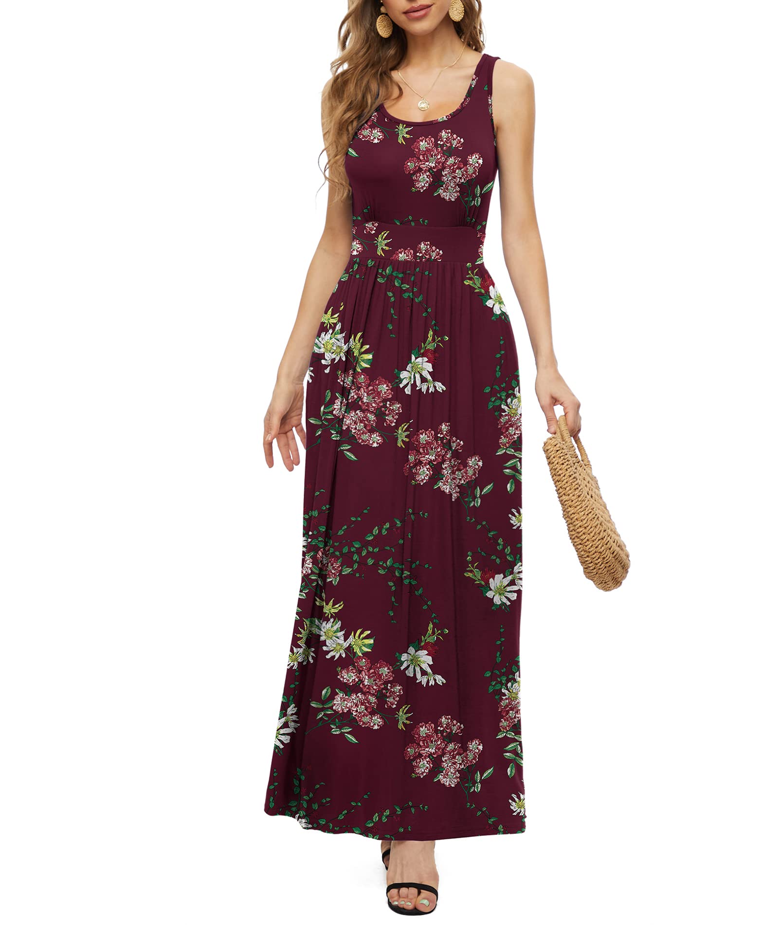 LILBETTER Women's Sleeveless Maxi Dress - Empire Waist Flowy Long Summer Dress with Pockets | Beach Wedding, Vacation, Casual Outfit