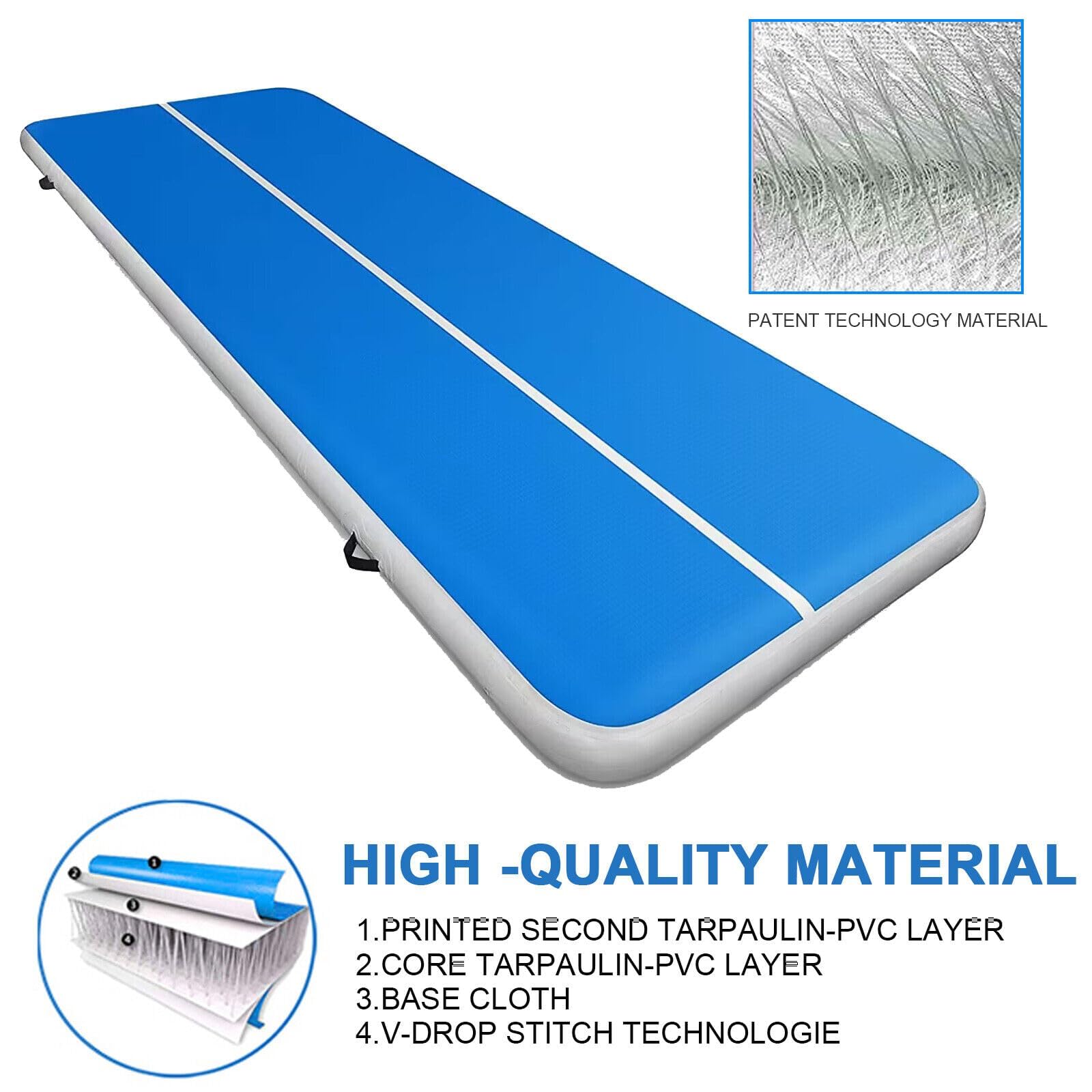 8-Inch Thick Inflatable Tumbling Track Mat for Gymnastics - 13ft/16ft/20ft/26ft x 6.6ft Air Mat with Electric Pump | Perfect for Home Training, Gymnastics Practice & Tumbling Exercises