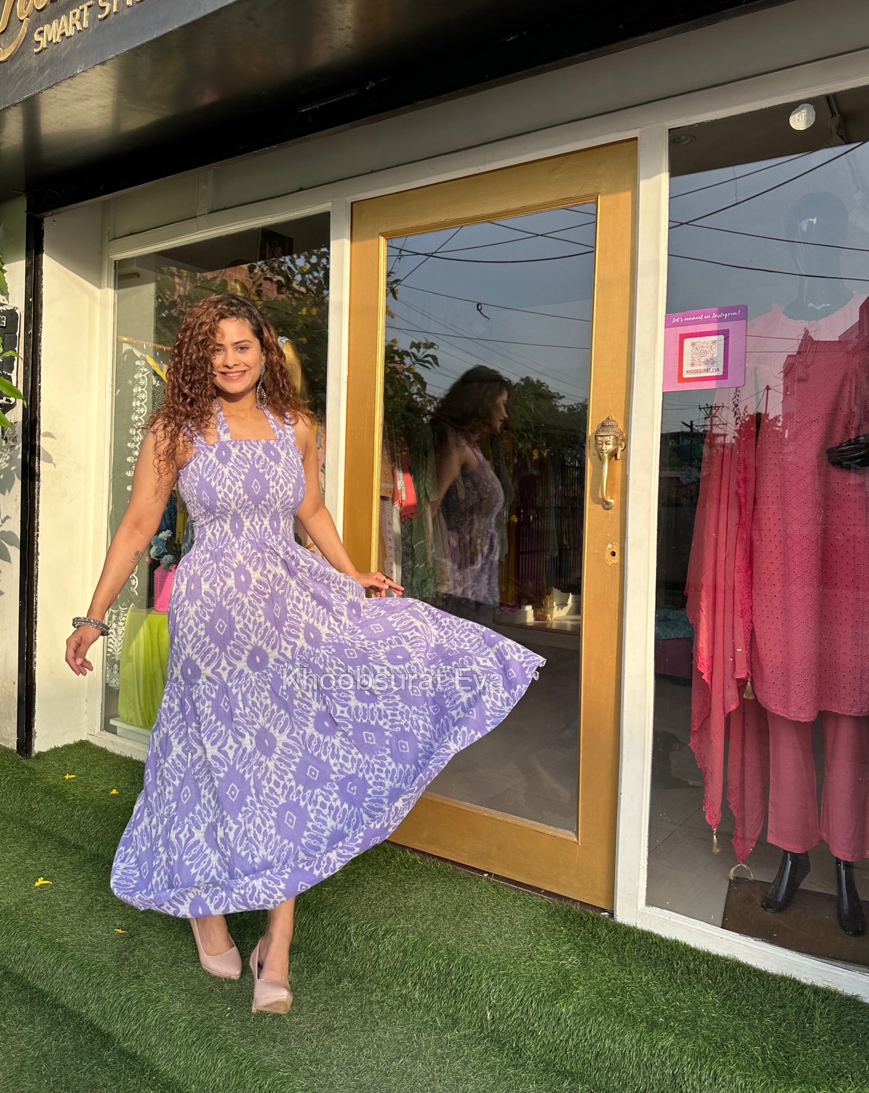 Elegant Purple Cotton Tiered Maxi Dress for Women - Boho Summer Beach Dress for Vacation, Party & Casual Wear