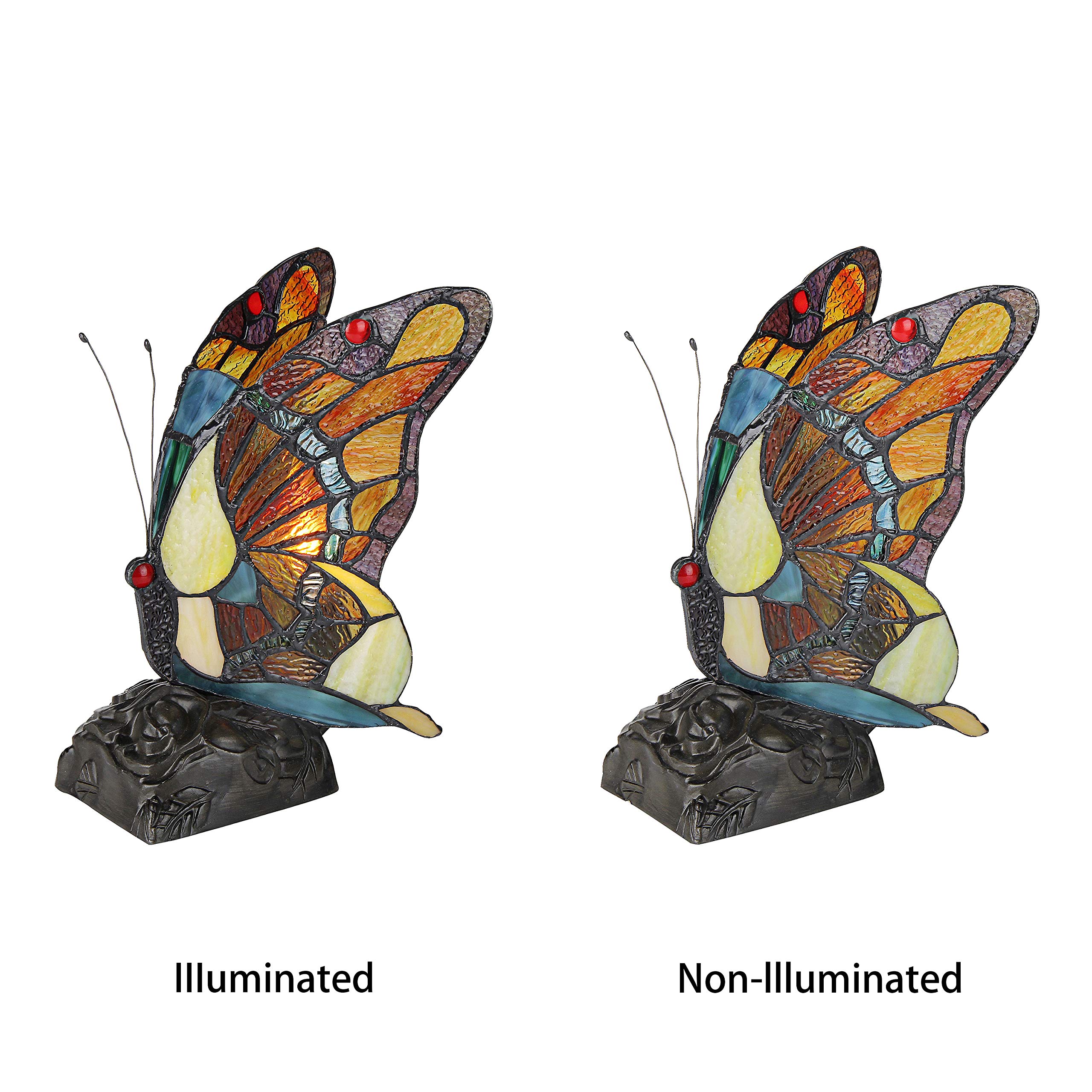 RADIANCE Tiffany-Style 1 Light Butterfly Accent Table Lamp - 9.5 Inch Height - Elegant Home Decor for Bedroom, Living Room & Office