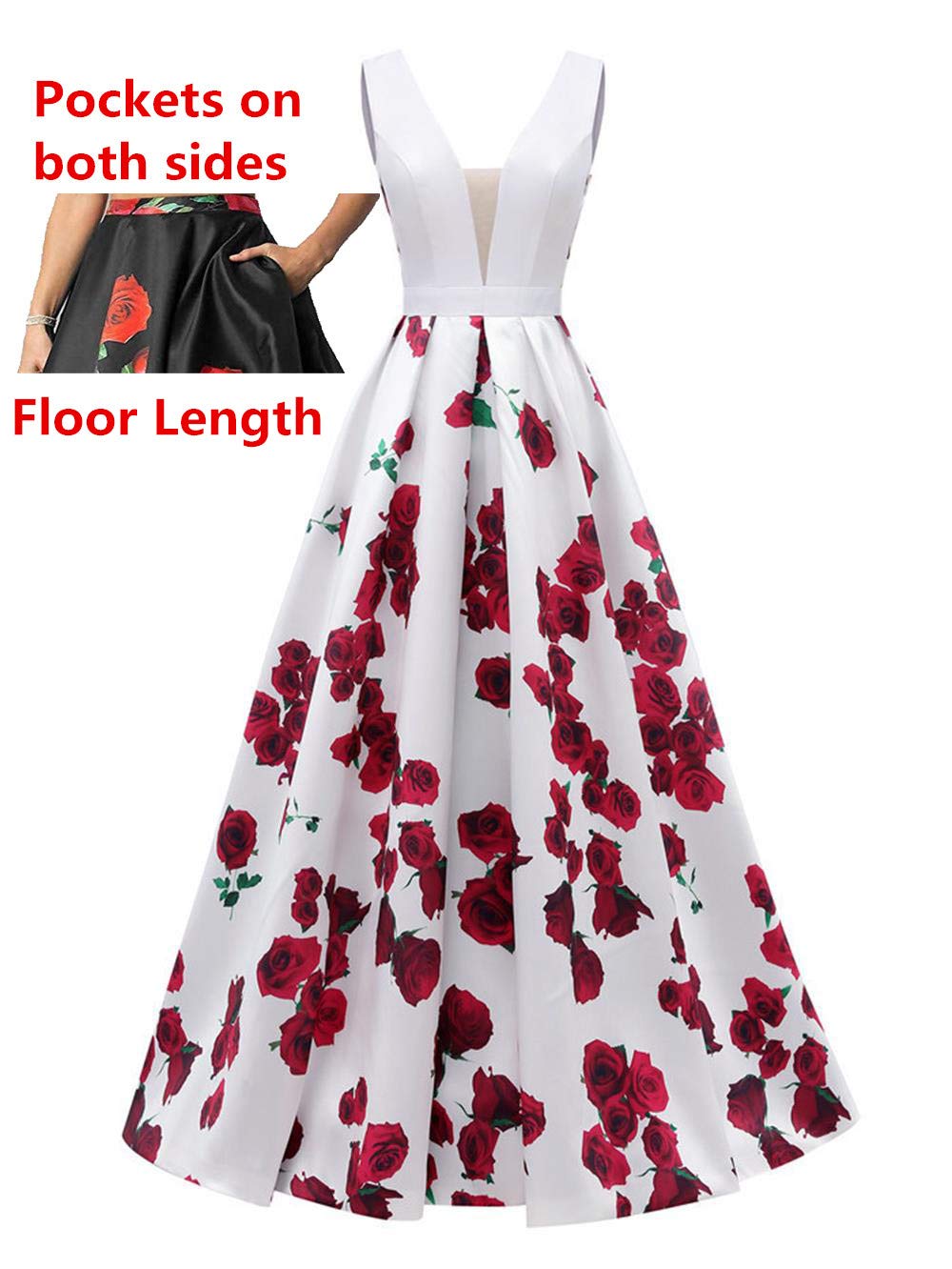 Elegant Chugu Women's Evening Prom Dress - Long Gown with Pockets & Floral Print (Style C84) for Formal Dances, Galas & Special Occasions