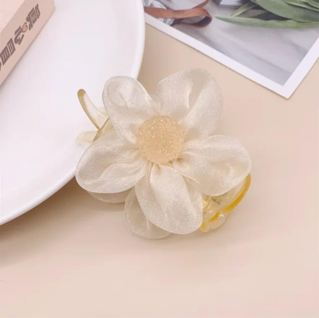 Korean Handmade Chiffon Rose Hair Clip - Elegant Bow Hair Claw for Women | 2-Pack Golden Hair Accessories | Perfect for Weddings, Parties & Everyday Styling