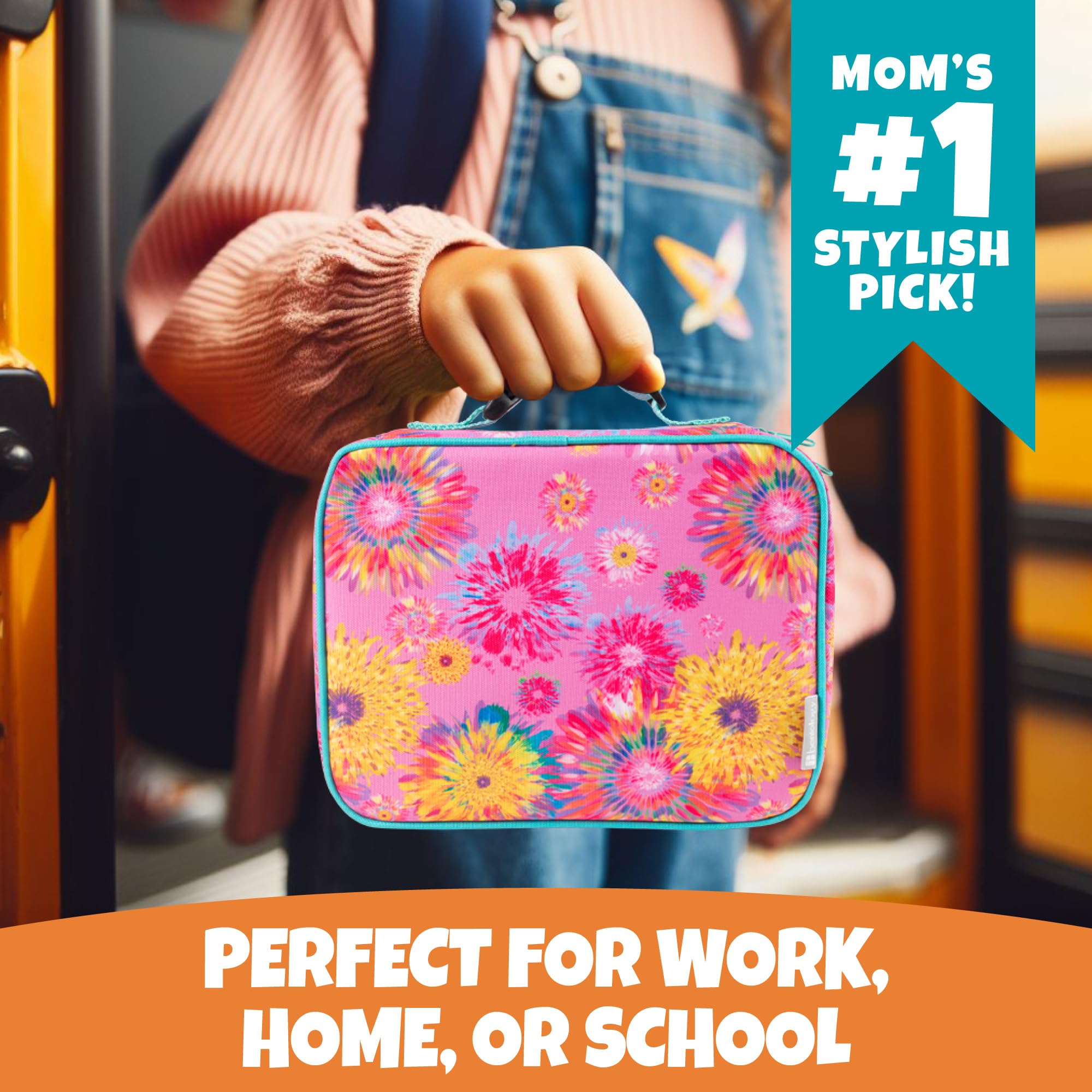 Bentology Insulated Lunch Box for Kids & Girls - Durable Reusable Lunch Tote Bag Fits Bento Boxes, Food Containers with Lids, Jars & Bottles - Keeps Food Hot or Cold Longer - Perfect for School, Work, Picnics & Travel