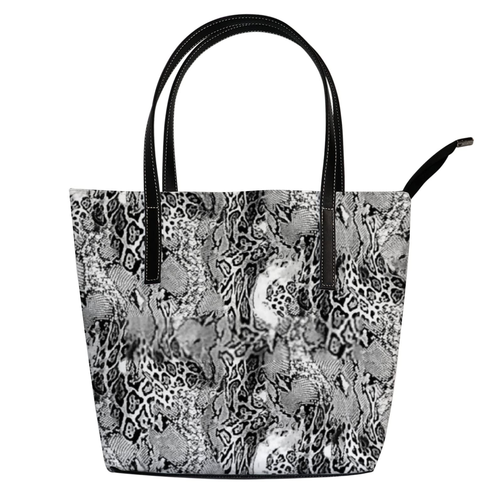 Vintage Black and White Snakeskin Leather Tote Bag for Women - Stylish Crossbody & Work Handbag with Zipper Closure | Perfect for Office, Travel & Everyday Use