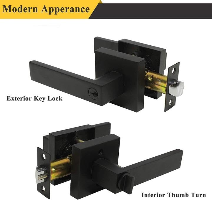 **Probrico Heavy Duty Keyed Door Entry Levers - Matte Black Exterior Door Handleset with Different Keys (6-Pack) | Secure Front/Back Gate Lockset for Home, Office & Commercial Use**