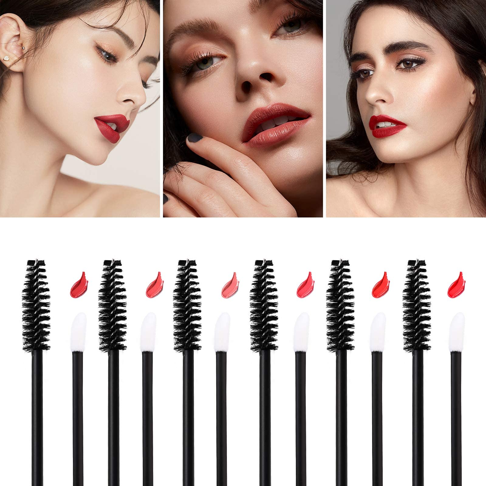 Tbestmax 400 Pcs Disposable Mascara Wands & Lip Brushes - Black Eyelash Extension Spoolies & Lip Gloss Applicator Tools for Salon, Home & Professional Makeup Use