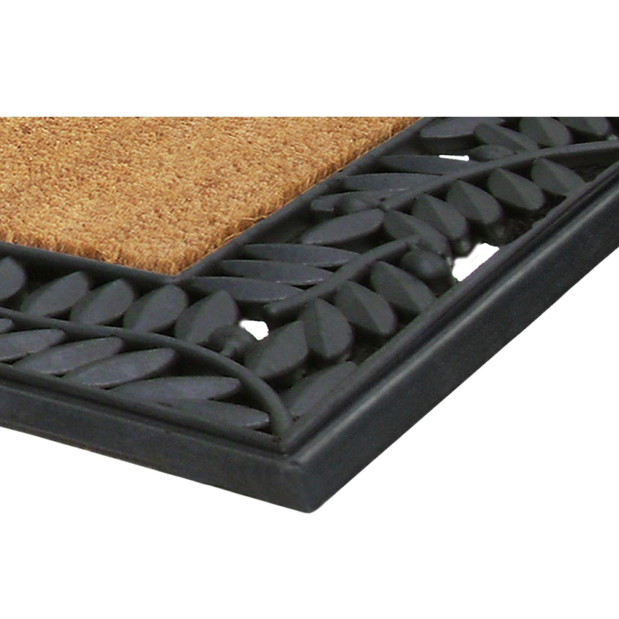 Personalized Monogram W Door Mat with Olive Border - Natural Coco Fiber Welcome Mat, Handcrafted Outdoor Rug, Eco-Friendly (24