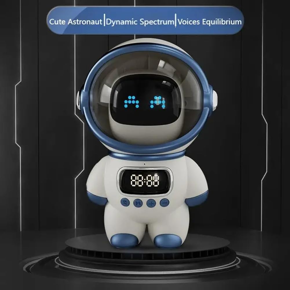 Smart Astronaut Bluetooth Speaker - Portable Wireless Stereo with AI Voice Assistant, Alarm Clock, FM Radio & TF Card Support - Perfect for Home, Office, Travel & Gifts (White)