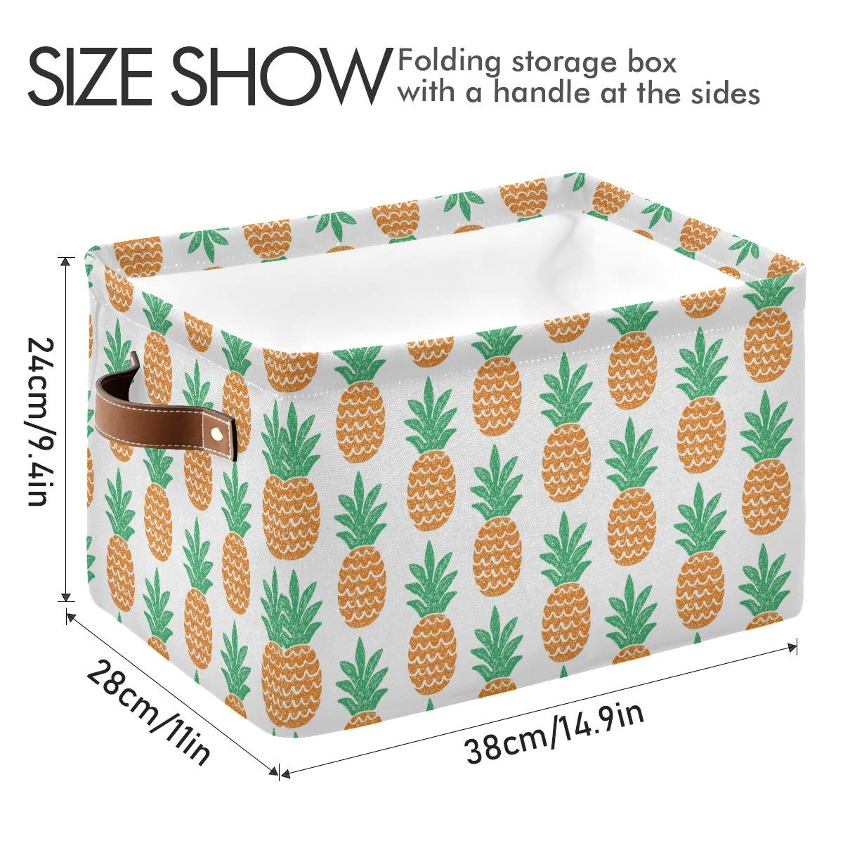 Collapsible Canvas Storage Bins - 2 Pack Large Pineapple Design Cube Organizer (15