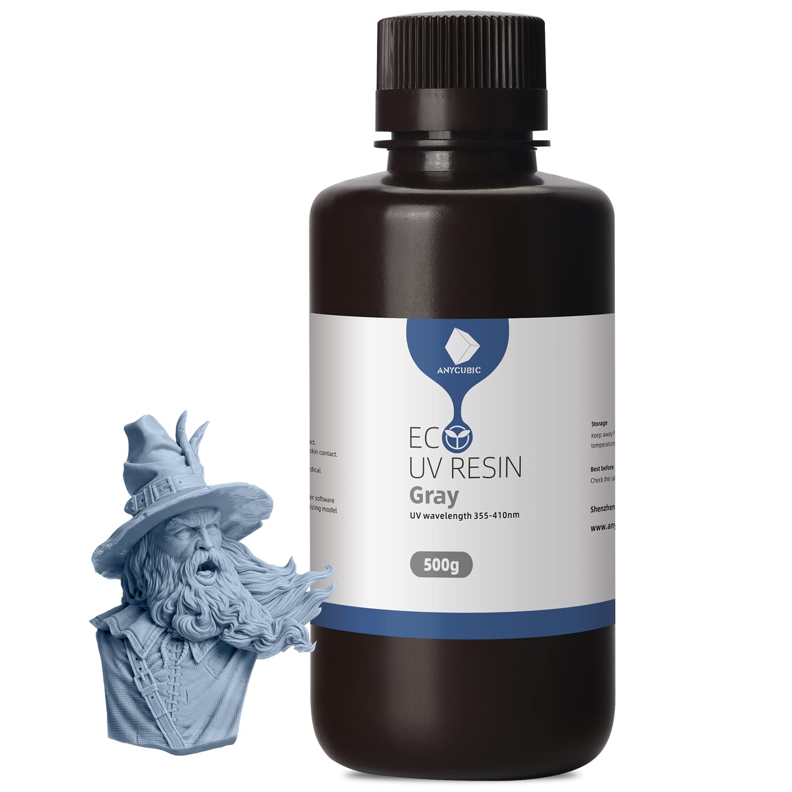 ANYCUBIC 3D Printer Resin - Low Odor, Plant-Based UV Resin for LCD 3D Printing | Fast Curing, High Precision 405nm Resin (500g, Grey) | Ideal for Miniatures, Jewelry & Dental Models