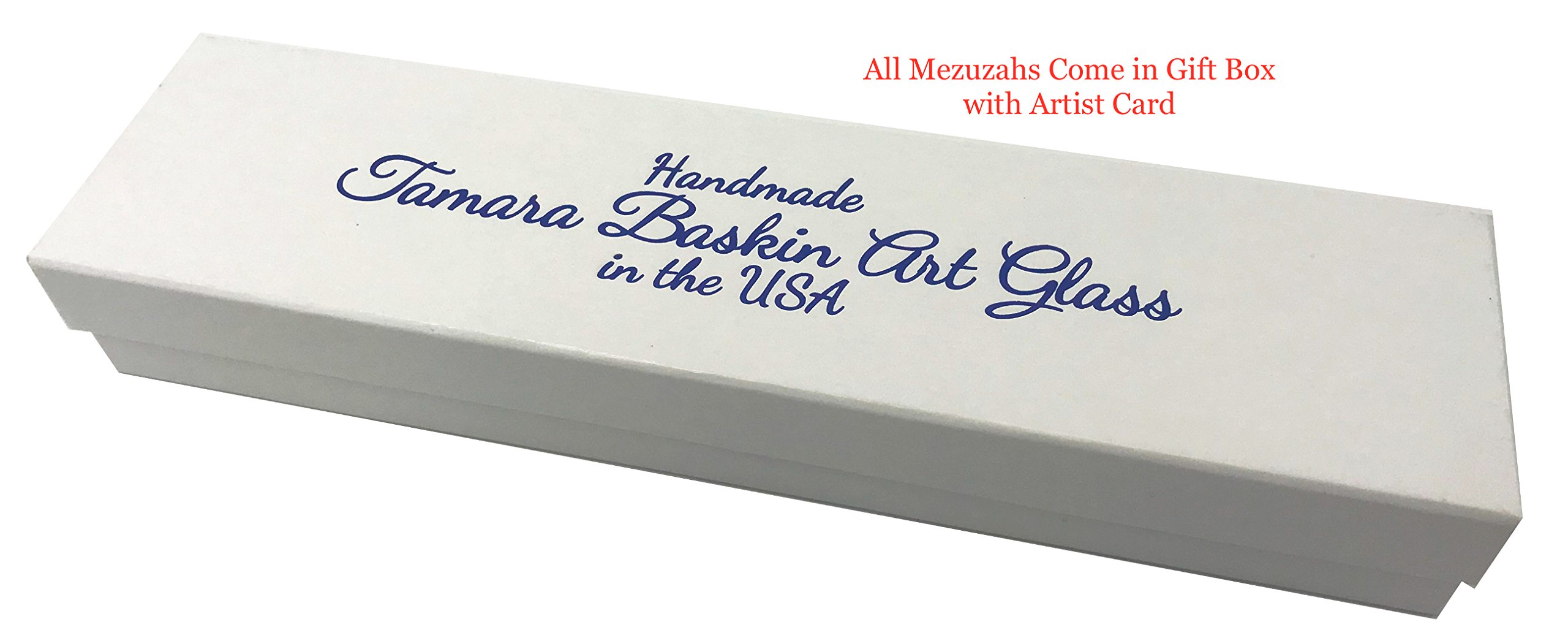 Handmade Art Glass Mezuzah - Weatherproof, Sticky Back Mount for Indoor/Outdoor Use - Perfect Jewish Home Gift
