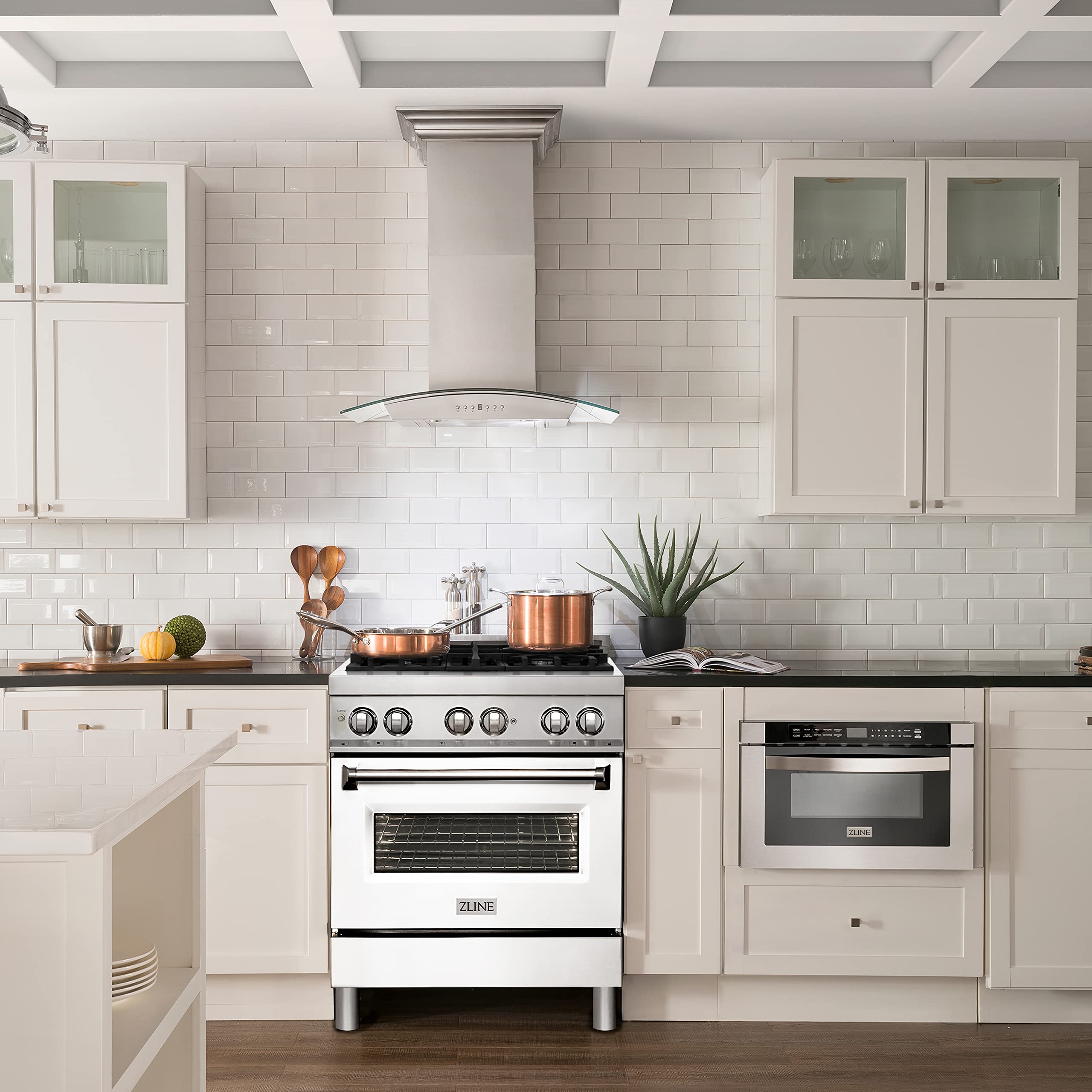 ZLINE 30-inch 4.0 cu. ft. Dual Fuel Range with 4-Burner Gas Cooktop & Electric Convection Oven - Stainless Steel with White Matte Door (RA-WM-30) - Perfect for Modern Kitchens, Home Chefs & Restaurant-Style Cooking