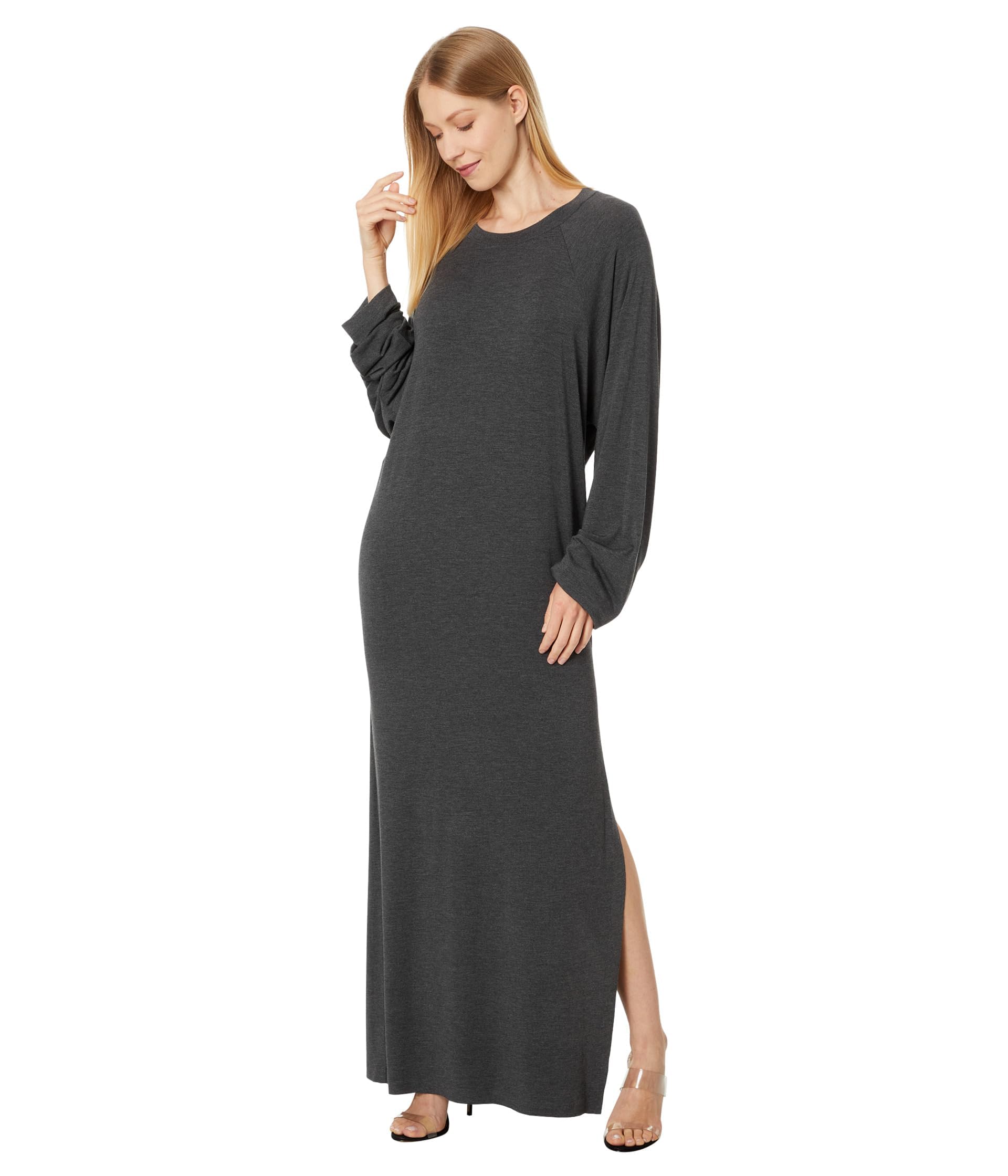 Norma Kamali Women's Oversized Raglan Sleeve Side Slit Gown - Elegant Long Dress for Evening Parties, Weddings & Special Occasions