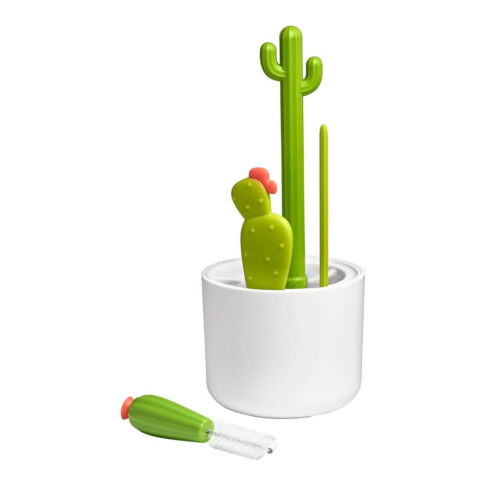 Boon Cacti Baby Bottle Cleaning Brush Set - 4-Piece Kit with Bottle Brush, Nipple Brush, Detail Brush & Straw Brush - Perfect for Drying Rack & Sterilizer - Essential Newborn Feeding Accessories for Breastmilk & Formula Bottles