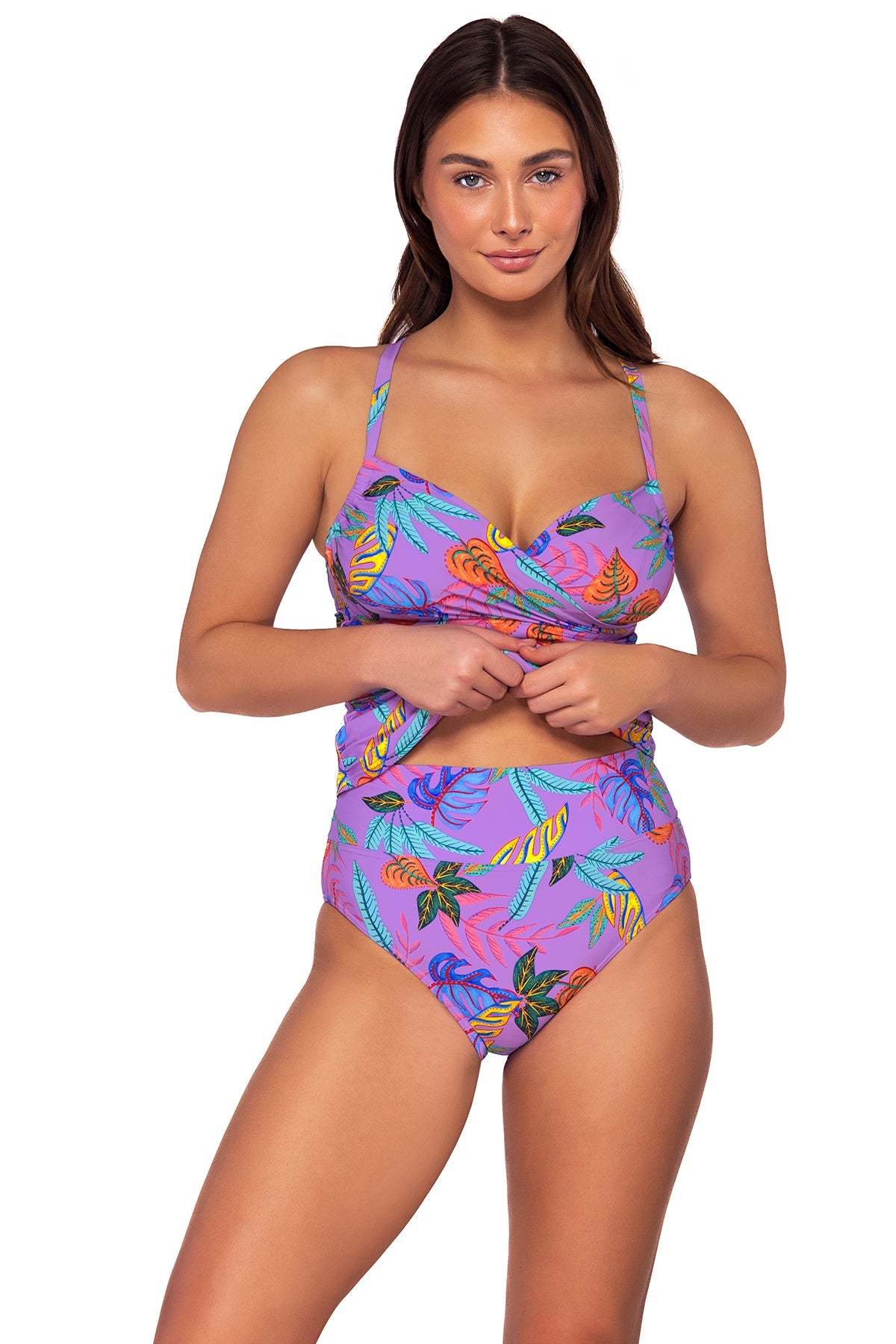 **Women's Swimwear - Isla Bonita Serena Tankini Bikini Top for Women | High-Quality Sunset Print Swim Top | Perfect for Beach, Pool & Vacation**
