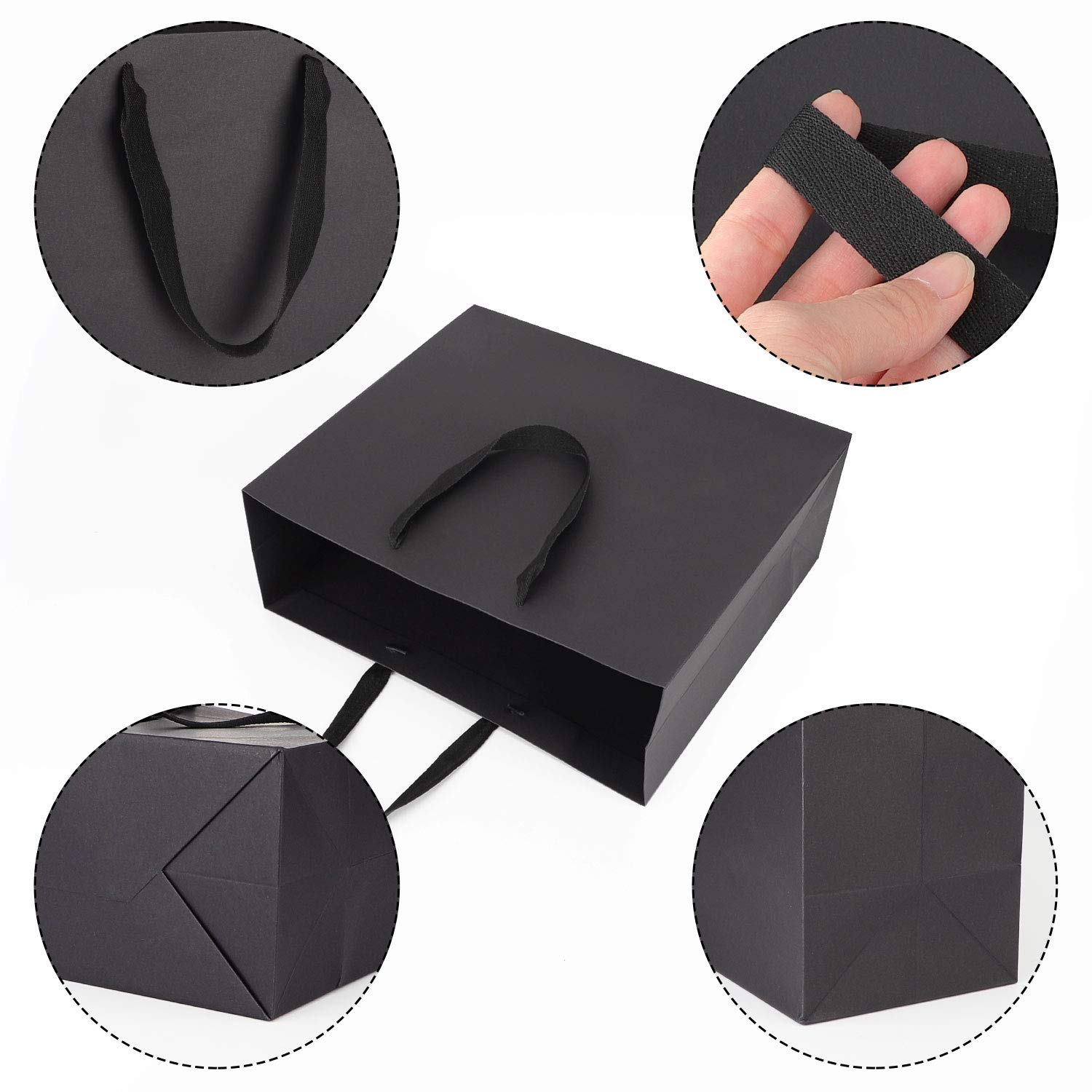 EUSOAR 50-Pack Gift Bags Bulk - 20 Black Paper Bags (12.5x4.5x11 inches) & 30 Kraft Shopping Bags with Handles - Perfect for Retail, Boutique, Wedding Favors, Party Gifts, Grocery & Takeout Businesses - Eco-Friendly Packaging Solution for Stores, Events and Small Businesses