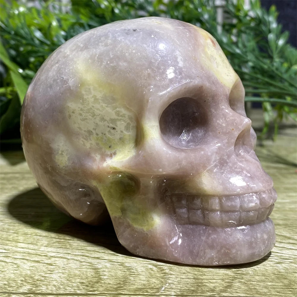 Natural Crystal Red Green Skull Tourmaline Carving - Healing Stones for Spiritual Feng Shui, Reiki Energy, Home Decor & Meditation Space Enhancement