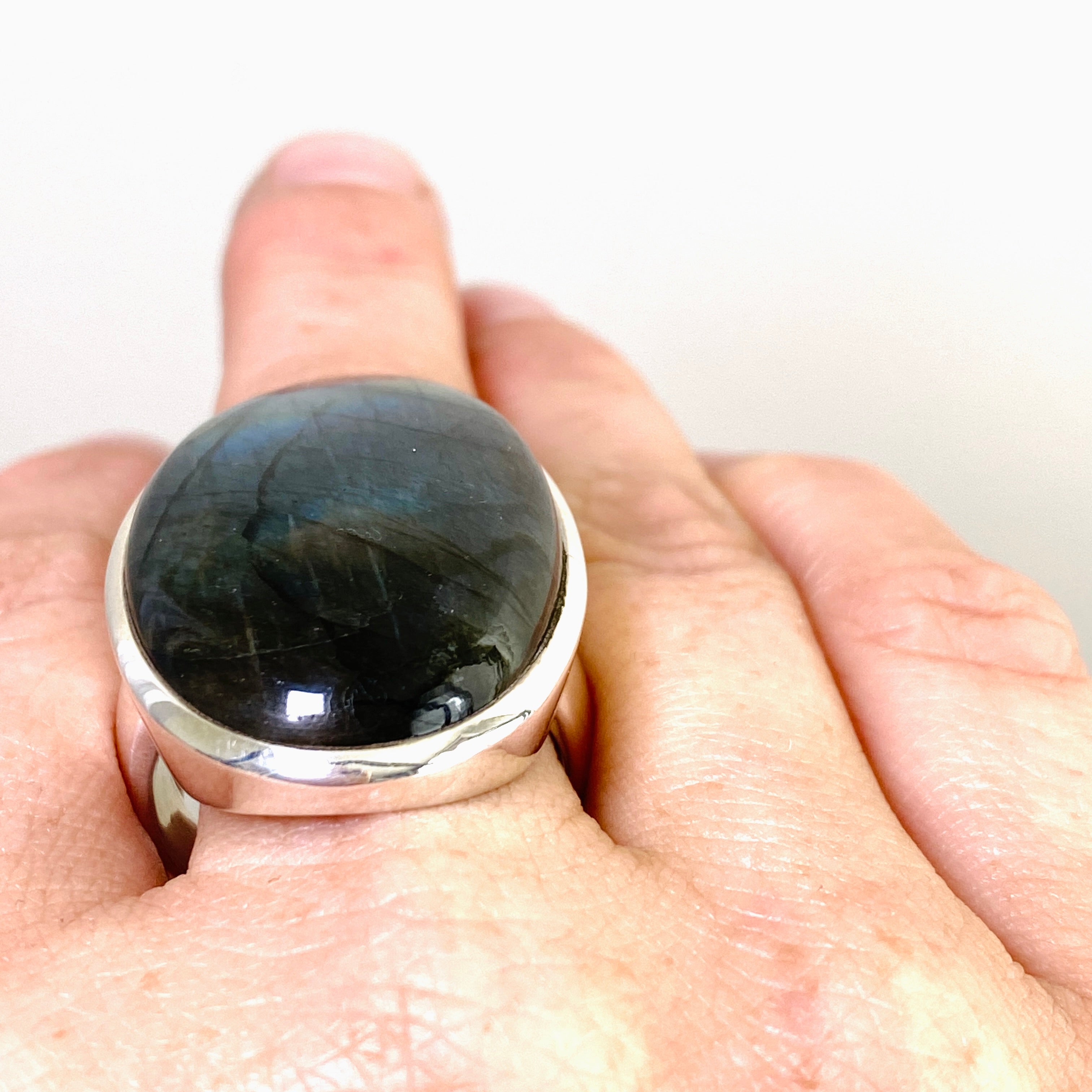 Labradorite Oval Cabochon Ring - Size 13 - Natural Stone Jewelry - Handmade Sterling Silver Ring for Women - Perfect for Boho Fashion & Spiritual Healing