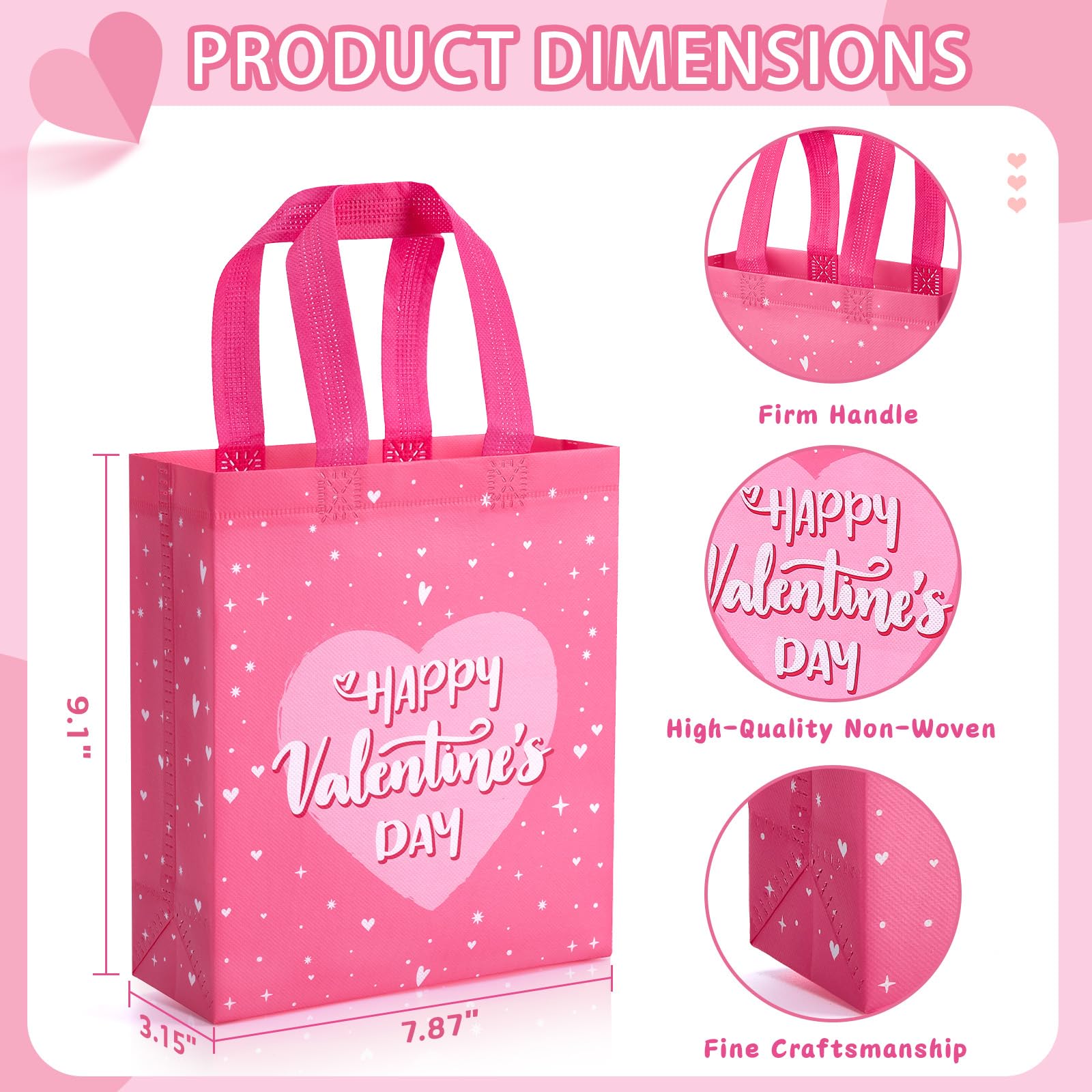 12 Pack Valentine's Day Gift Bags with Tissue Paper - Reusable Heart Print Party Favor Bags with Handles for Classroom Exchange, Kids Party Favors & Gift Wrapping - Perfect for Valentine's Parties, School Events & Romantic Gift Giving
