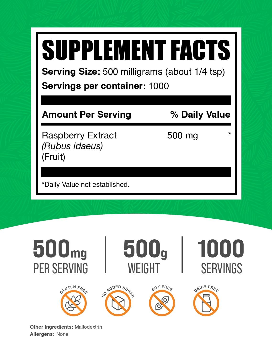 BulkSupplements.com Raspberry Extract Powder 500g (1.1 lbs) - Natural Antioxidant Supplement for Immune Support & Skin Health - Pure Raspberry Powder from Dried Fruits - Perfect for Smoothies, Baking & Wellness Drinks