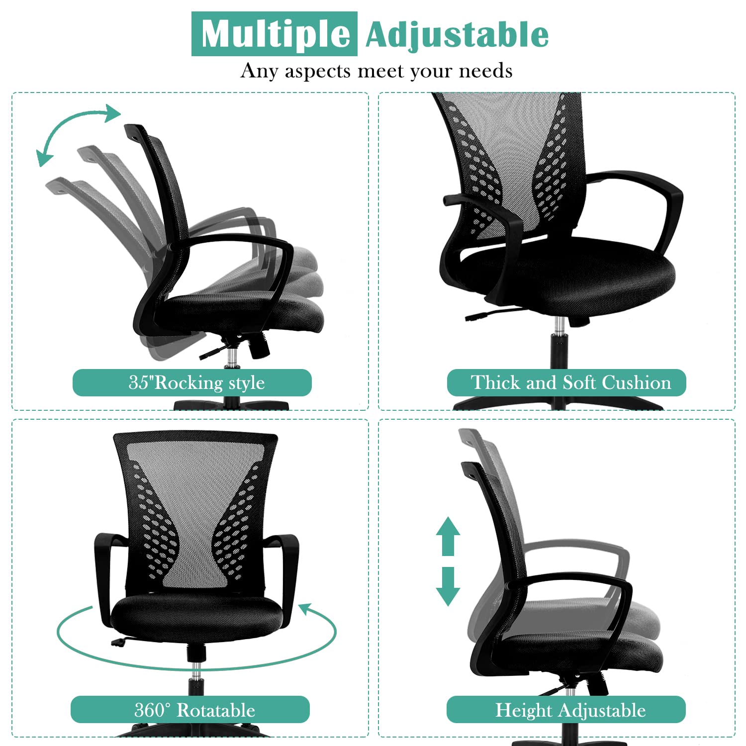 Ergonomic Office Chair for Women - Mid Back Mesh Computer Chair with Adjustable Armrests & Lumbar Support - Breathable Swivel Desk Chair for Home Office, Meeting Room, Gaming & Working - Comfortable & Stylish Silla de Oficina