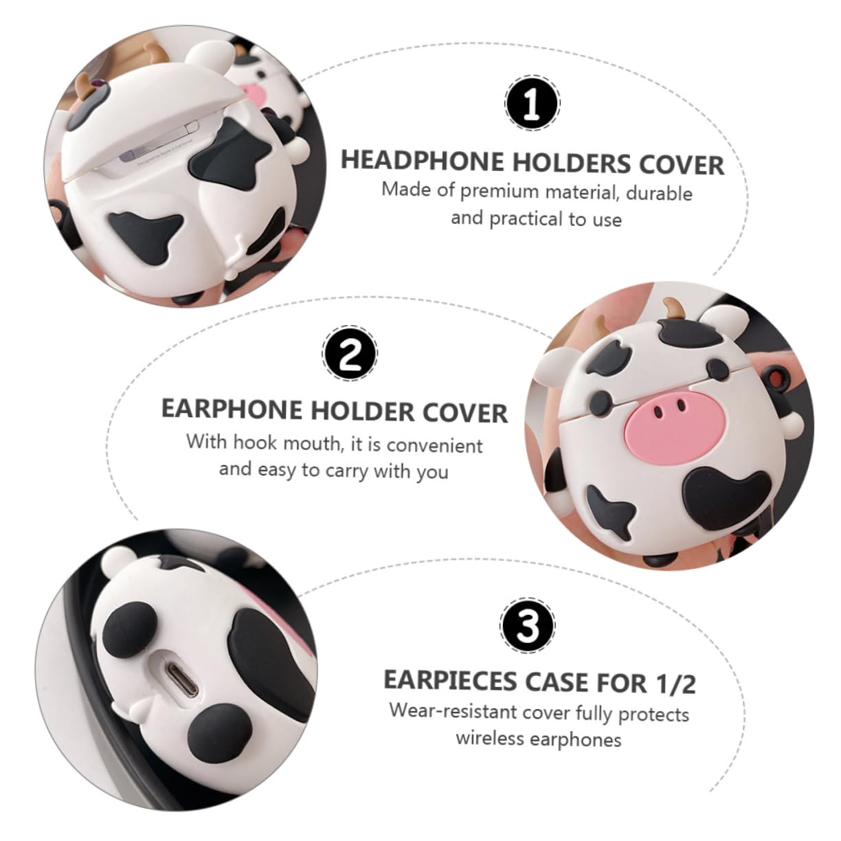Durable Silicone Cow Earbuds Case with Belt Clip - Stylish Protective Holder for AirPods & Wireless Earbuds - Perfect for Travel, Workout & Daily Use