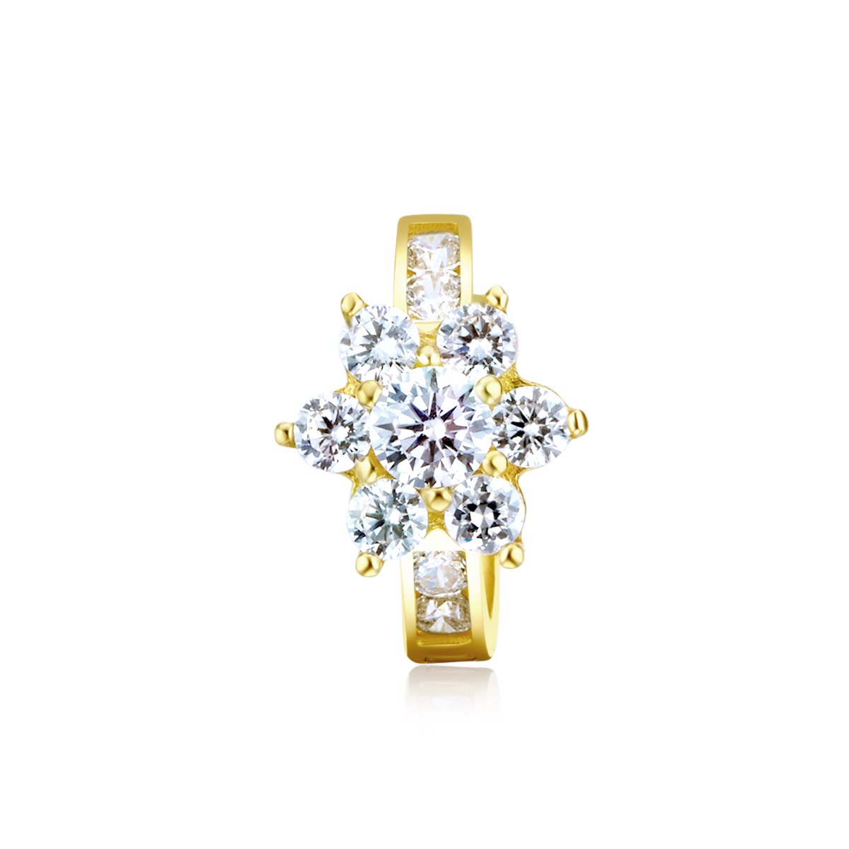 Wellingsale 14K Yellow Gold Flower CZ Huggie Earrings for Women - 10x10mm Polished Hoop Earrings - Perfect for Parties, Weddings & Everyday Wear