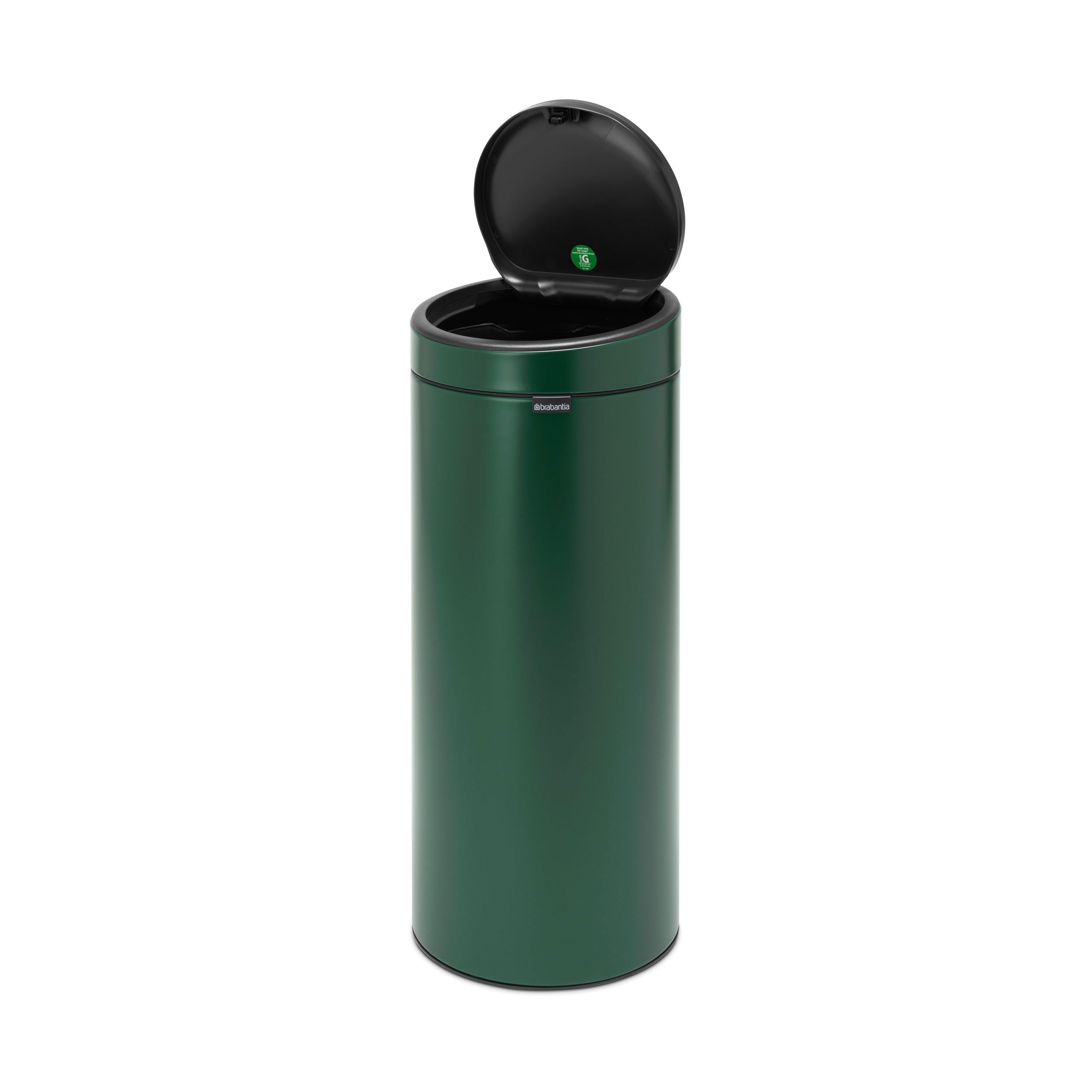 Brabantia 30L Touch Bin Kitchen Trash Can with Removable Lid - Soft-Touch Opening, Easy to Clean, Pine Green | Includes Free Waste Bags | Perfect for Home, Office & Restaurant Use