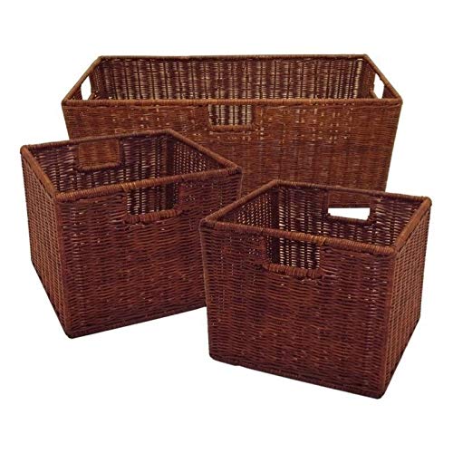 Pemberly Row Wired Baskets Set - 1 Large & 2 Small - Antique Walnut for Home Storage