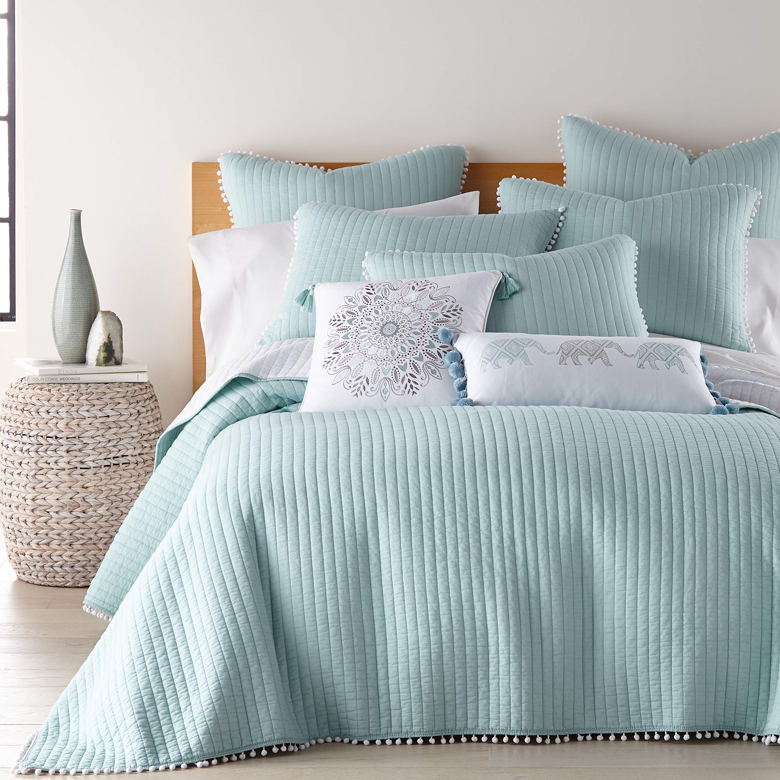 Levtex Home Pom Pom Blue Haze Full/Queen Quilt - 100% Cotton Bedding Set for Cozy Comfort | Perfect for Master Bedroom, Guest Room & Dorm Decor