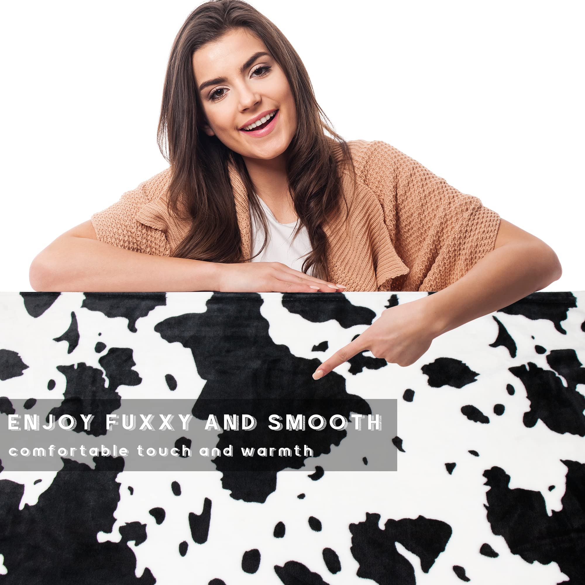 Soft & Warm Cow Print Fleece Blanket - Twin Size 60x80 Inch Cozy Flannel Throw for Bed, Couch & Sofa - Lightweight Fuzzy Blanket for Valentine's Day, Mother's Day & Father's Day Gifts - Perfect for Home Decor, Movie Nights & Winter Snuggling