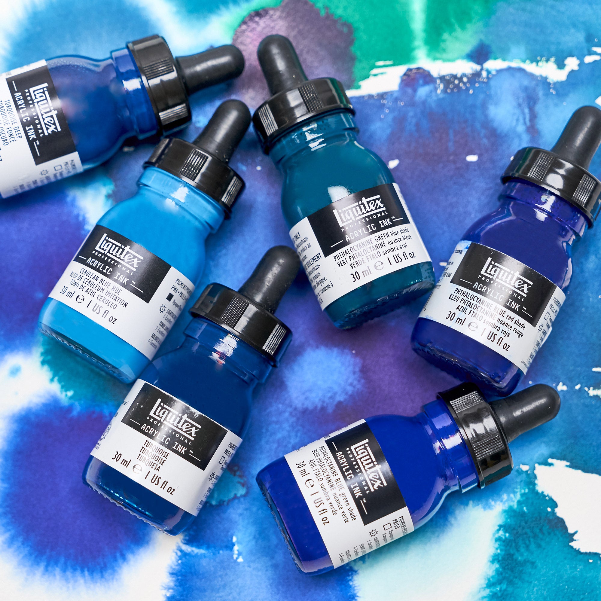 Premium Acrylic Ink Set - 6 Vibrant Aqua Colors (30ml Each) - Perfect for Watercolor Painting, Calligraphy, and DIY Art Projects