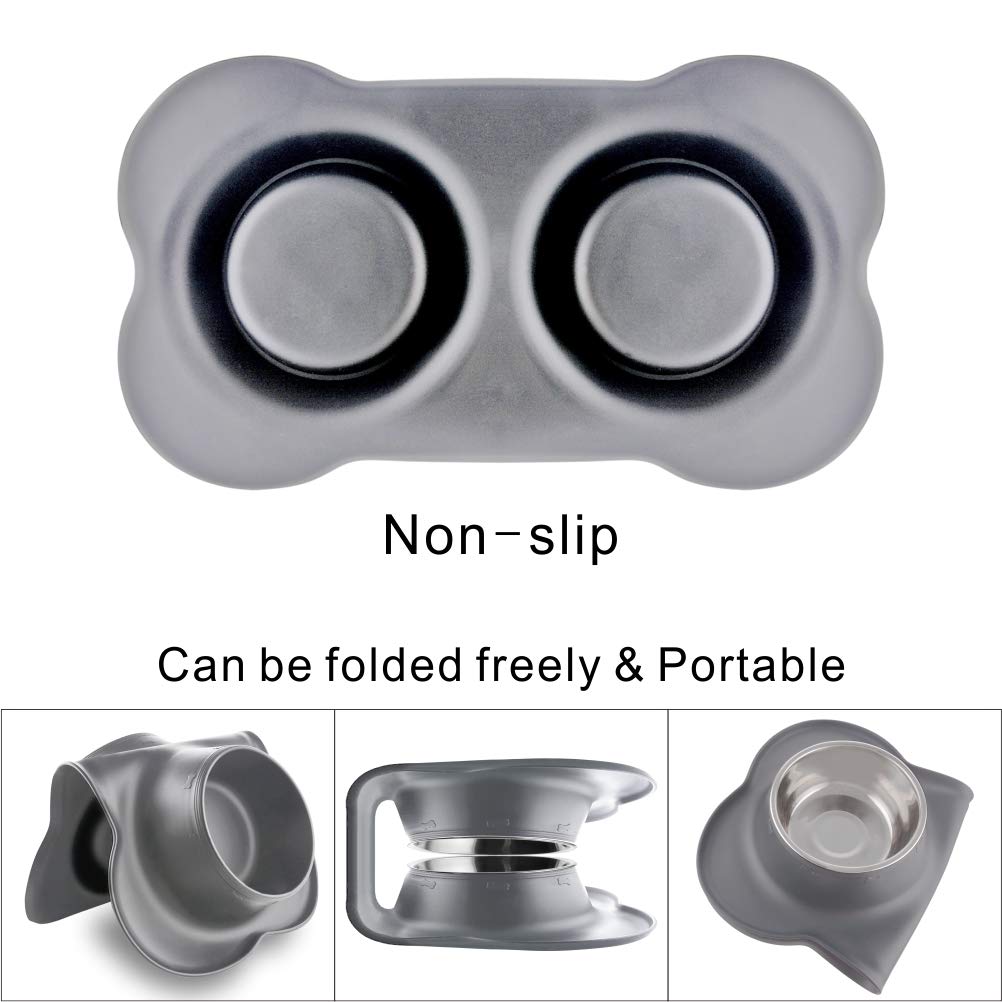 Non-Slip Stainless Steel Dog Bowls with Silicone Mat - 26.5oz No Spill Pet Food & Water Bowls Set for Medium Dogs - Perfect for Messy Eaters & Indoor/Outdoor Feeding