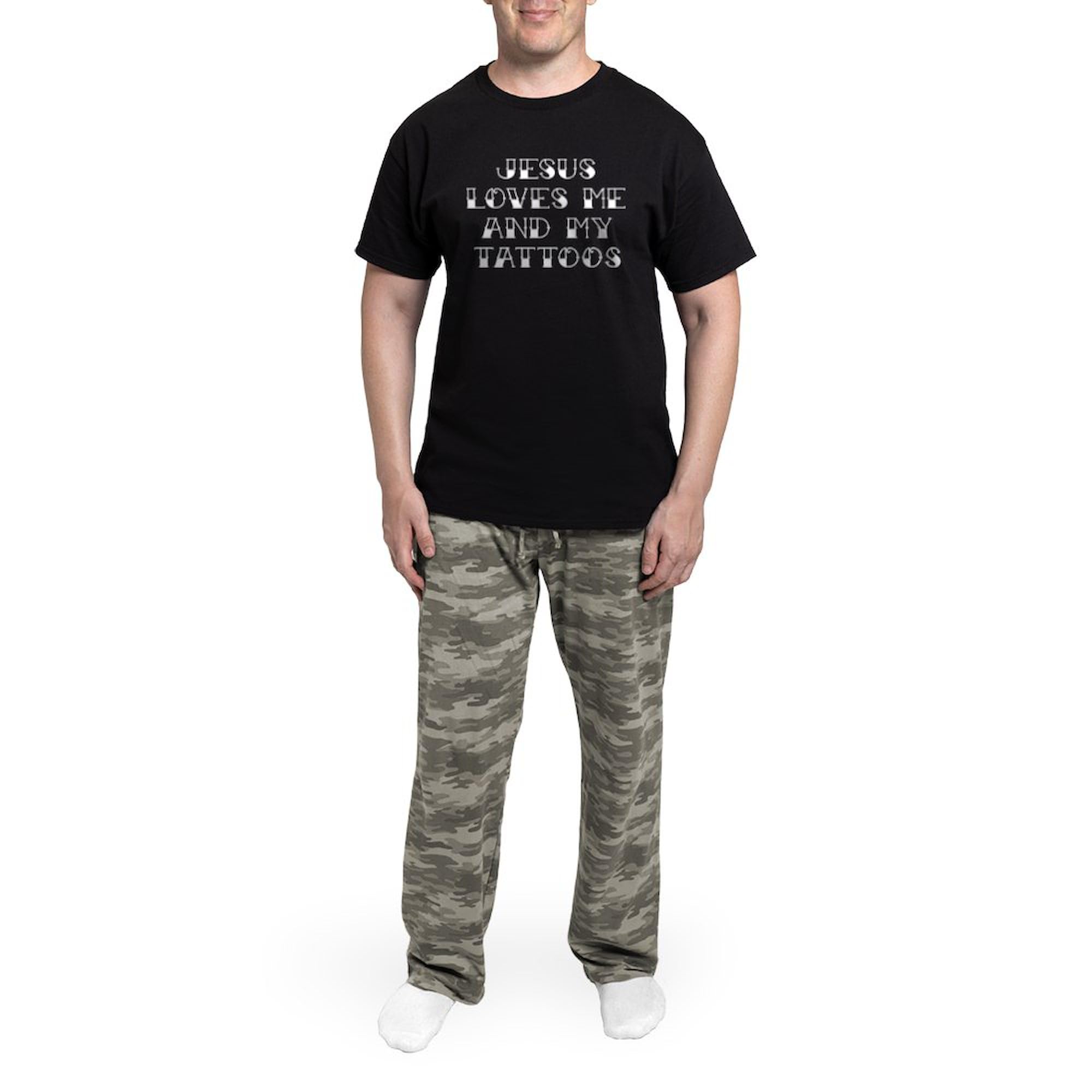 Jesus Loves Me And My Tattoos Men's Dark Pajama Set - Comfortable Sleepwear for Christian Tattoo Lovers - Perfect for Lounge, Sleep & Gift Giving