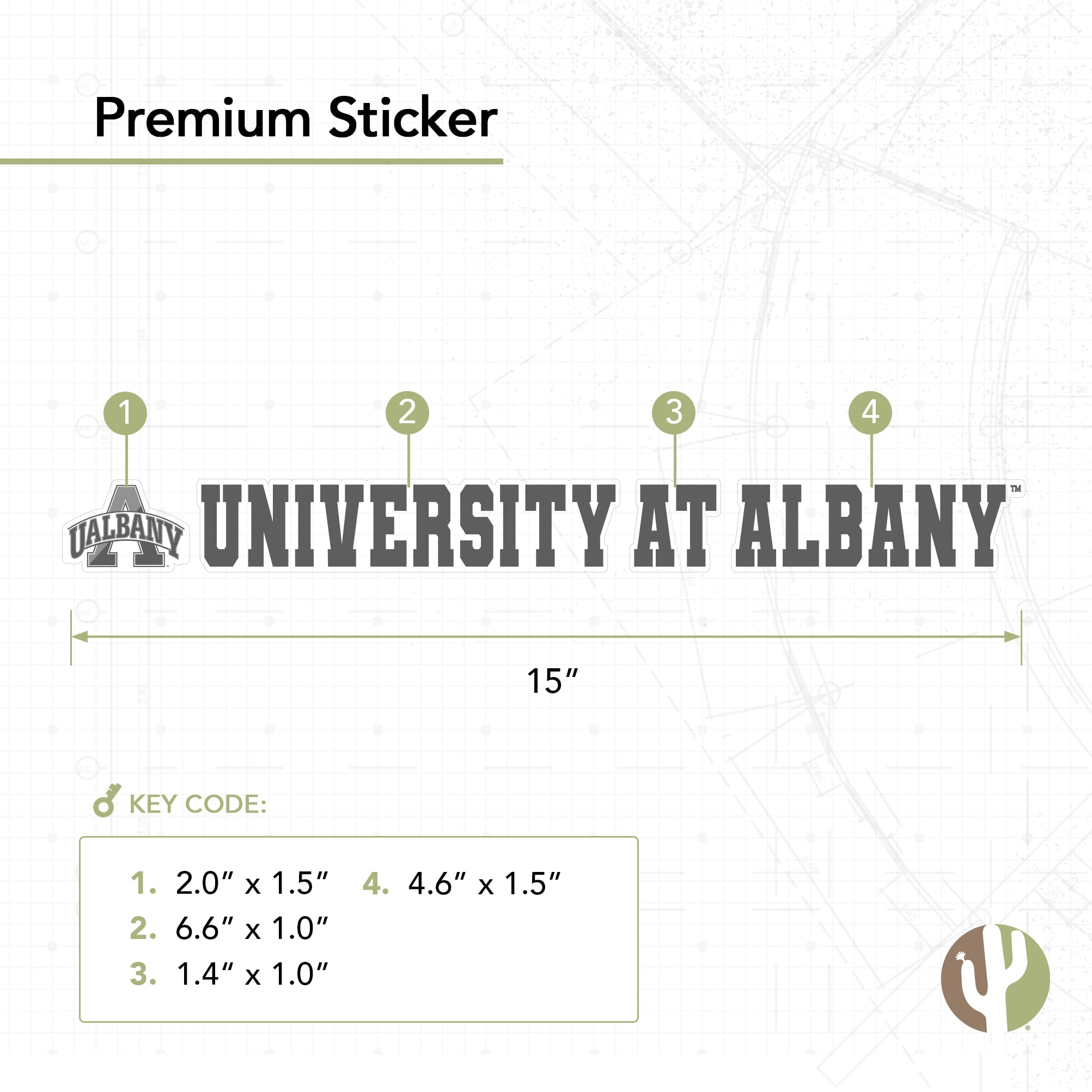 UALBANY SUNY Great Danes Desert Cactus University at Albany Vinyl Decal Sticker - 15 Inch Laptop, Water Bottle, Car & Scrapbook Decoration for College Pride & School Spirit