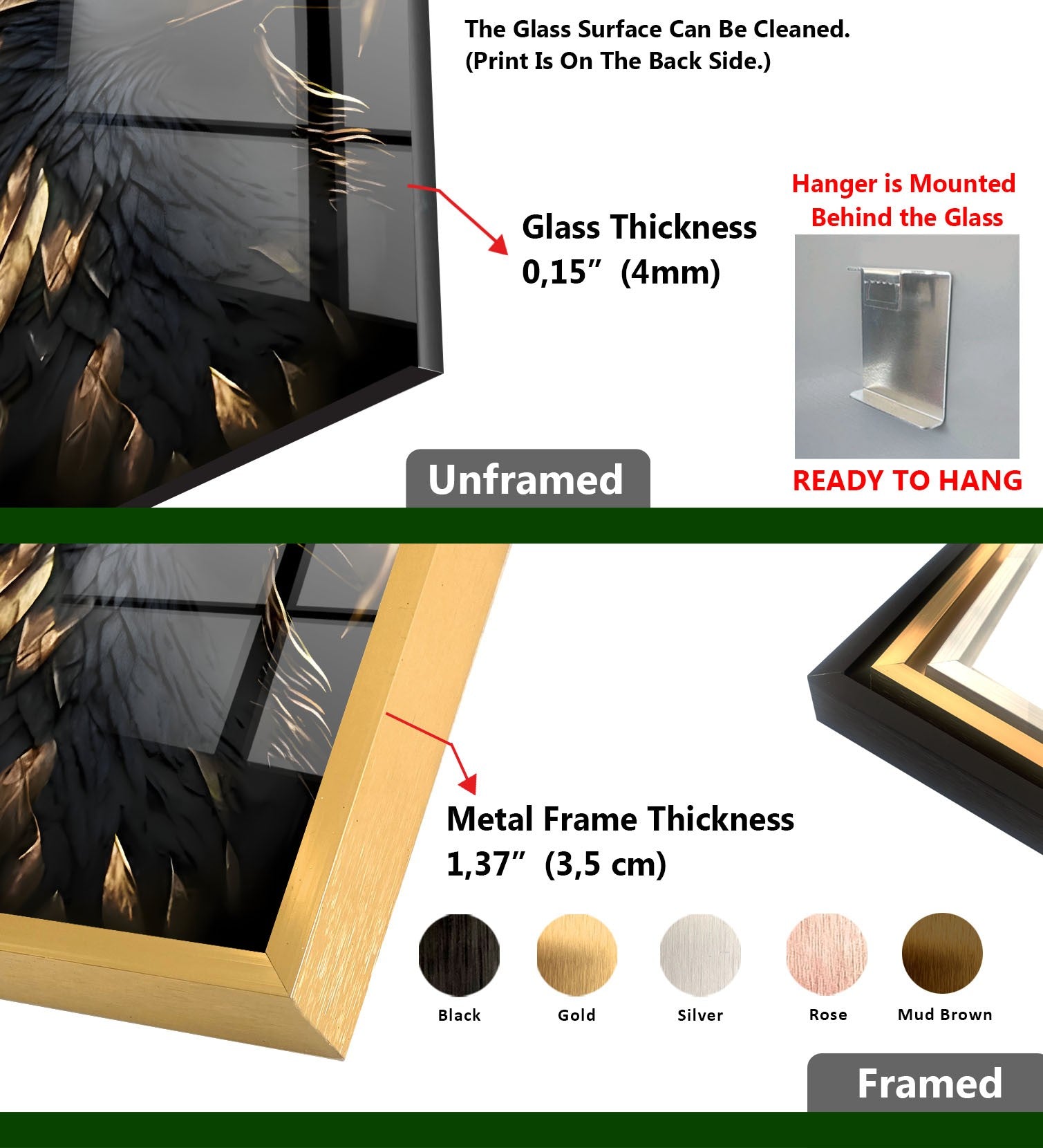 Black Gold Eagle Glass Wall Art - Handmade Modern Home Decor for Living Room, Bedroom & Office - Elegant Glass Artwork for Gifts & Interior Design