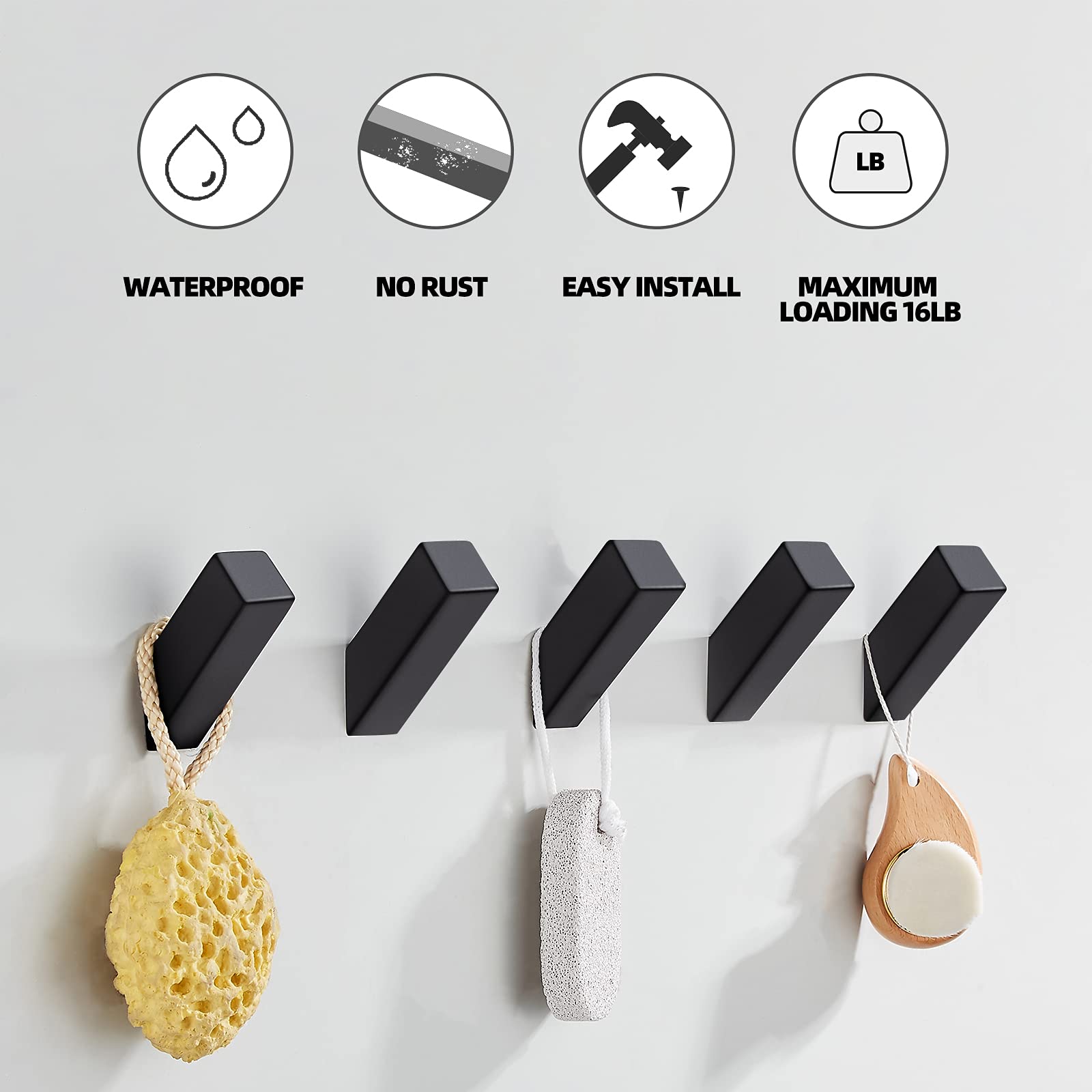 Stainless Steel 304 Towel Hooks - 4pcs Black for Bathroom Kitchen Bedroom