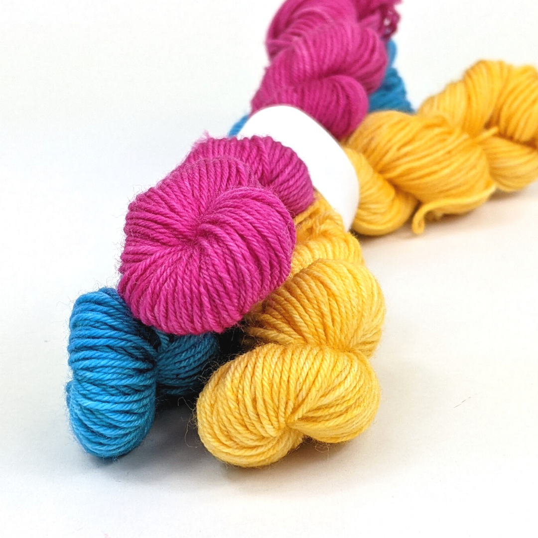 Knitcircus Yarns Pansexual Pride Flag Skein Bundle - Hand-Dyed Yarn in Various Bases & Sizes - Perfect for Knitting, Crochet & LGBTQ+ Craft Projects