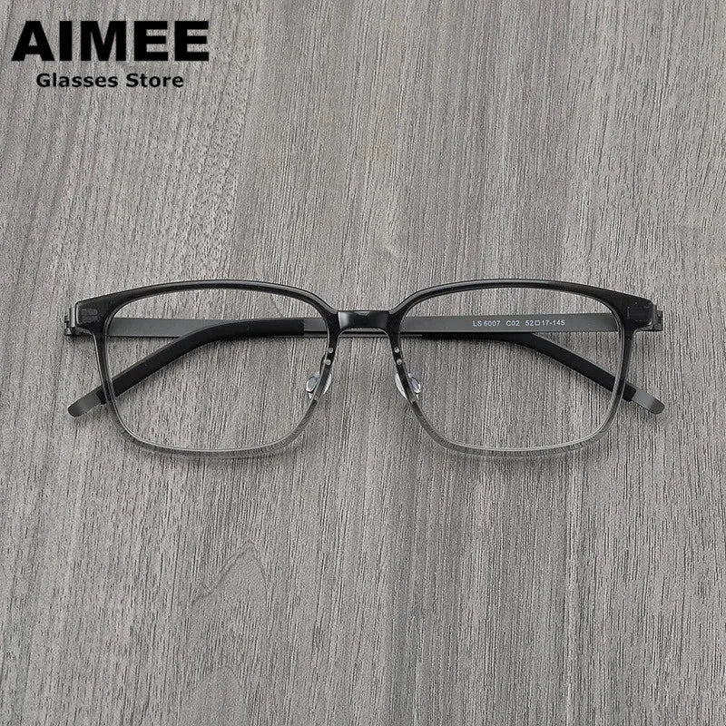 Unisex Full Rim Square Screwless Titanium Acetate Eyeglasses Frame 6007 - Lightweight Durable Glasses for Work, Reading & Everyday Wear