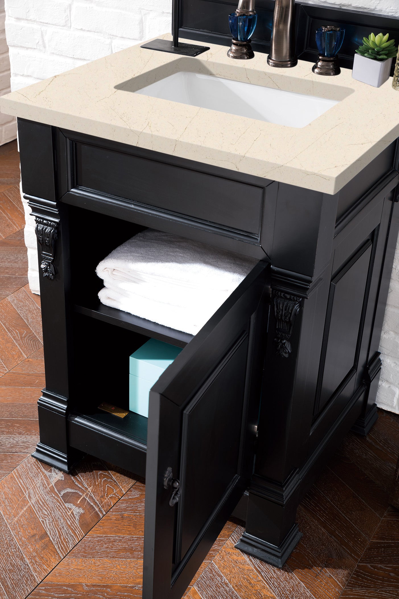 Brookfield 26 Inch Single Bathroom Vanity Set with 3CM Eternal Marfil Quartz Top in Antique Black - Perfect for Modern and Traditional Bathroom Designs