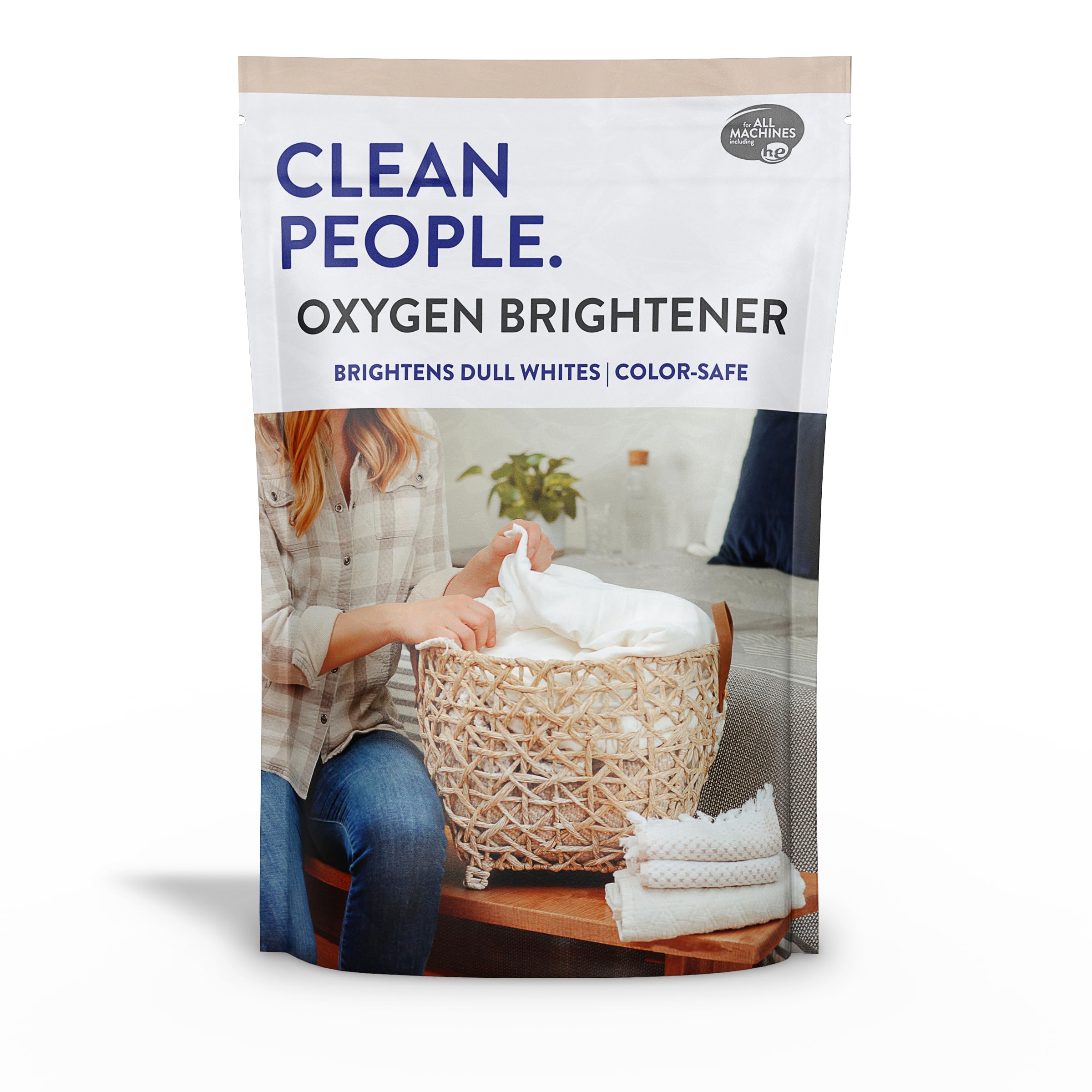 The Clean People Oxygen Brightener Stain Remover | Bleach-Free Laundry Whitener for Whites & Colors | Plant-Based, Eco-Friendly Formula | 41 oz | Perfect for Removing Tough Stains from Clothes, Linens & Fabrics