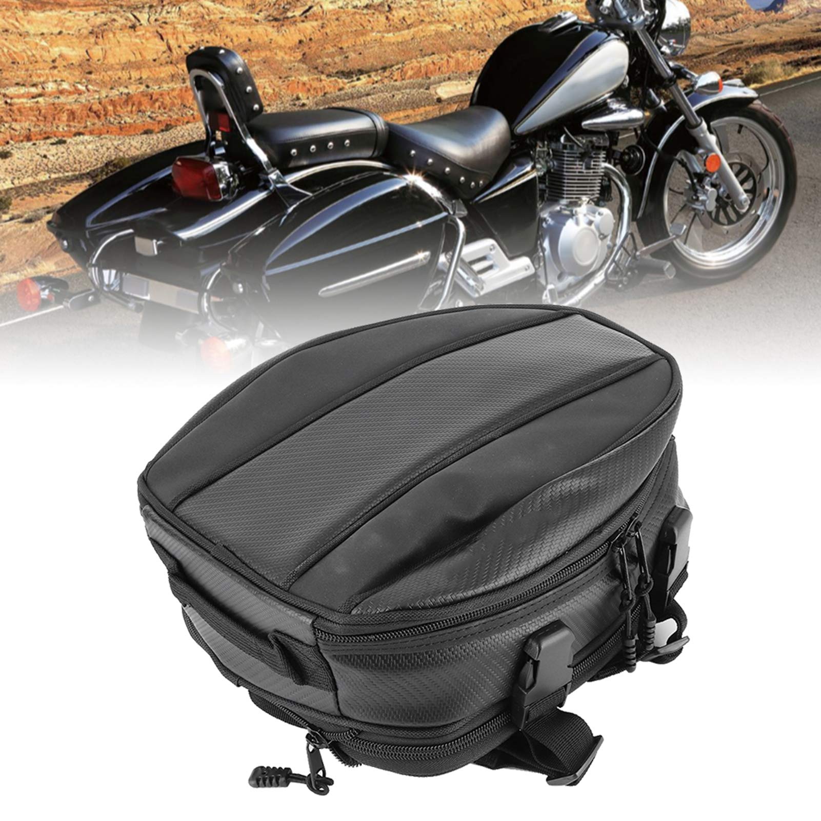Universal Motorcycle Rear Seat Bag - 7.5L-10L Large Capacity Saddle Bag, Waterproof Tail/Seat Storage Pack with Helmet Organizer (Black) - Perfect for Long Rides, Commuting & Adventure Travel
