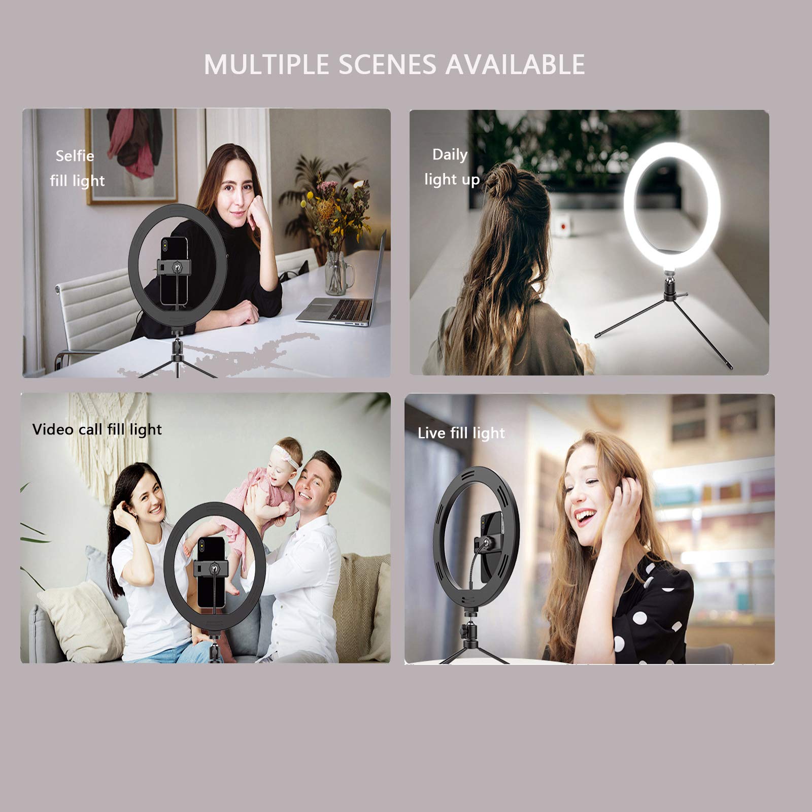 10 Inch Ring Light with USB Tripod Stand - Dimmable Desktop Fill Light for Selfie, Live Streaming, TikTok, YouTube & Video Calls - Perfect for Makeup, Beauty, Gaming & Content Creation