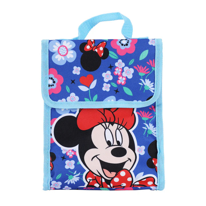 Minnie Mouse Floral Print Kids 16-Inch Backpack with Matching Lunch Box 5-Piece Set - Perfect for School, Travel & Disney Theme Parties