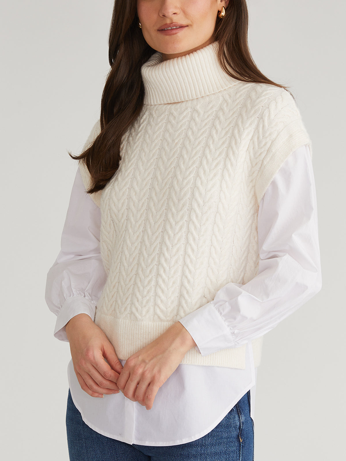 Stylish Sofia Mixed Media Layered Turtleneck Sweater for Women | Trendy Winter Knitwear | Perfect for Office, Date Night & Holiday Outfits