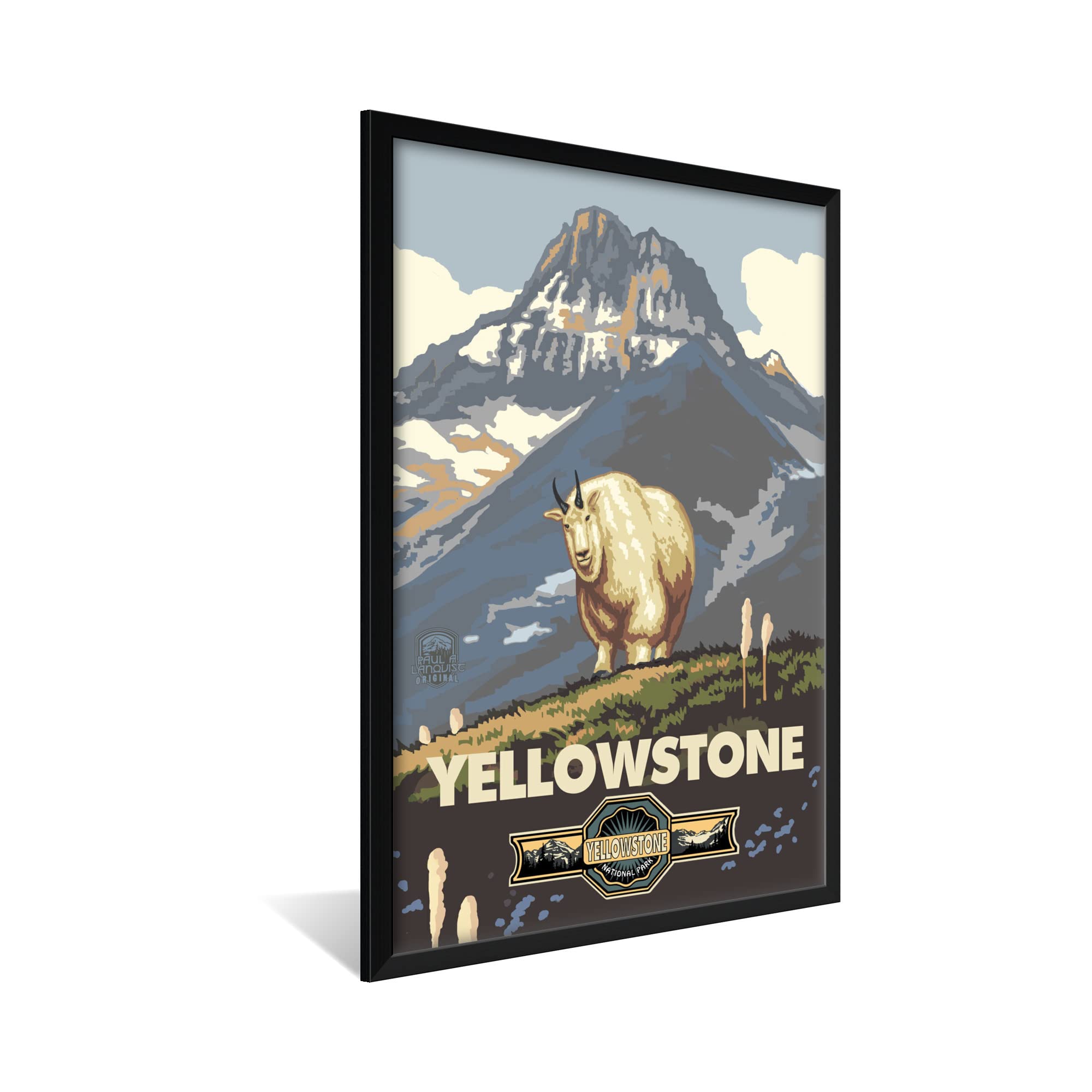 Yellowstone National Park Snowy Mountain Goat Framed Art Print - 32x47 Inch Wall Decor by Artist Paul A. Lanquist - Perfect for Living Room, Office & Cabin Decor
