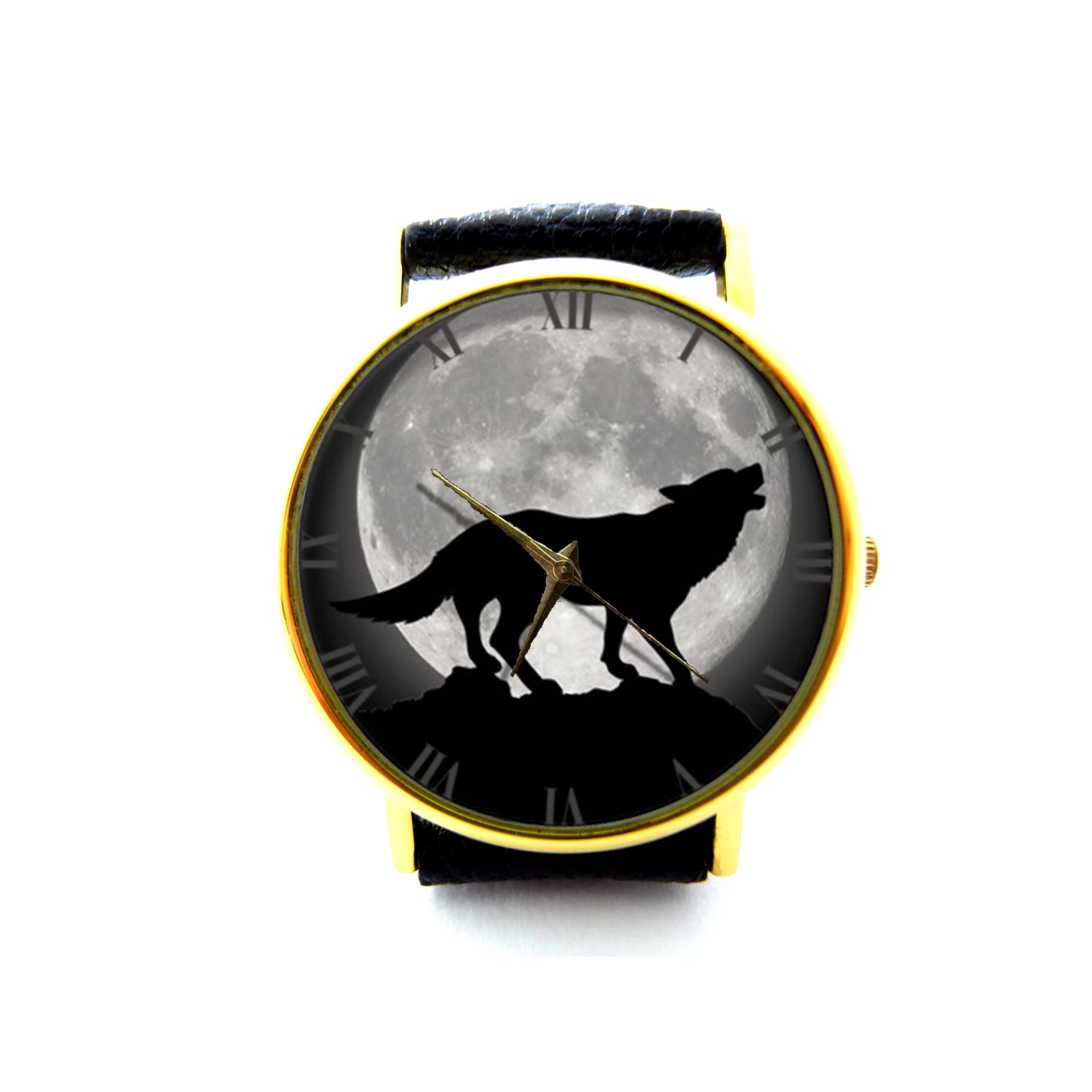 Handmade Genuine Leather Wolf Watch Bracelet for Men - Premium Quality Wolf Head Design Wristwatch - Perfect for Outdoor Adventures, Hunting, and Casual Wear (Model P027)