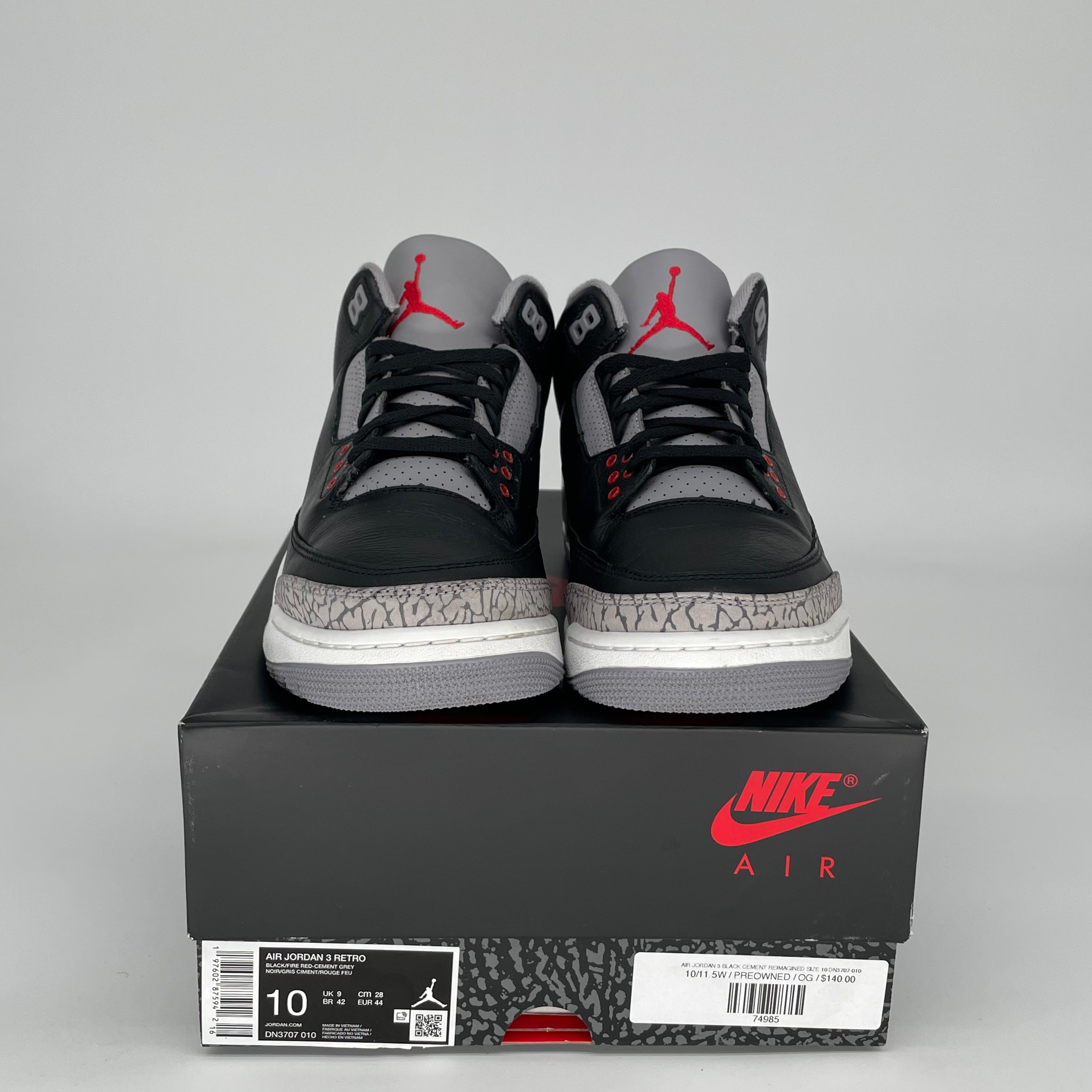 Original Air Jordan 3 Black Cement Reimagined Men's Basketball Shoes - Size 10 (DN3707-010) | Retro Sneakers for Streetwear & Casual Outfits