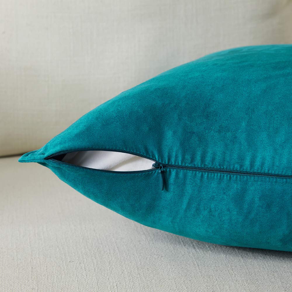 Premium Faux Suede Decorative Throw Pillow Covers 2-Pack - Super Soft Square Pillow Cases for Couch, Sofa & Bedroom - 26x26 Inch Solid Teal Cushion Covers - Home Decor & Cozy Living Room Accents